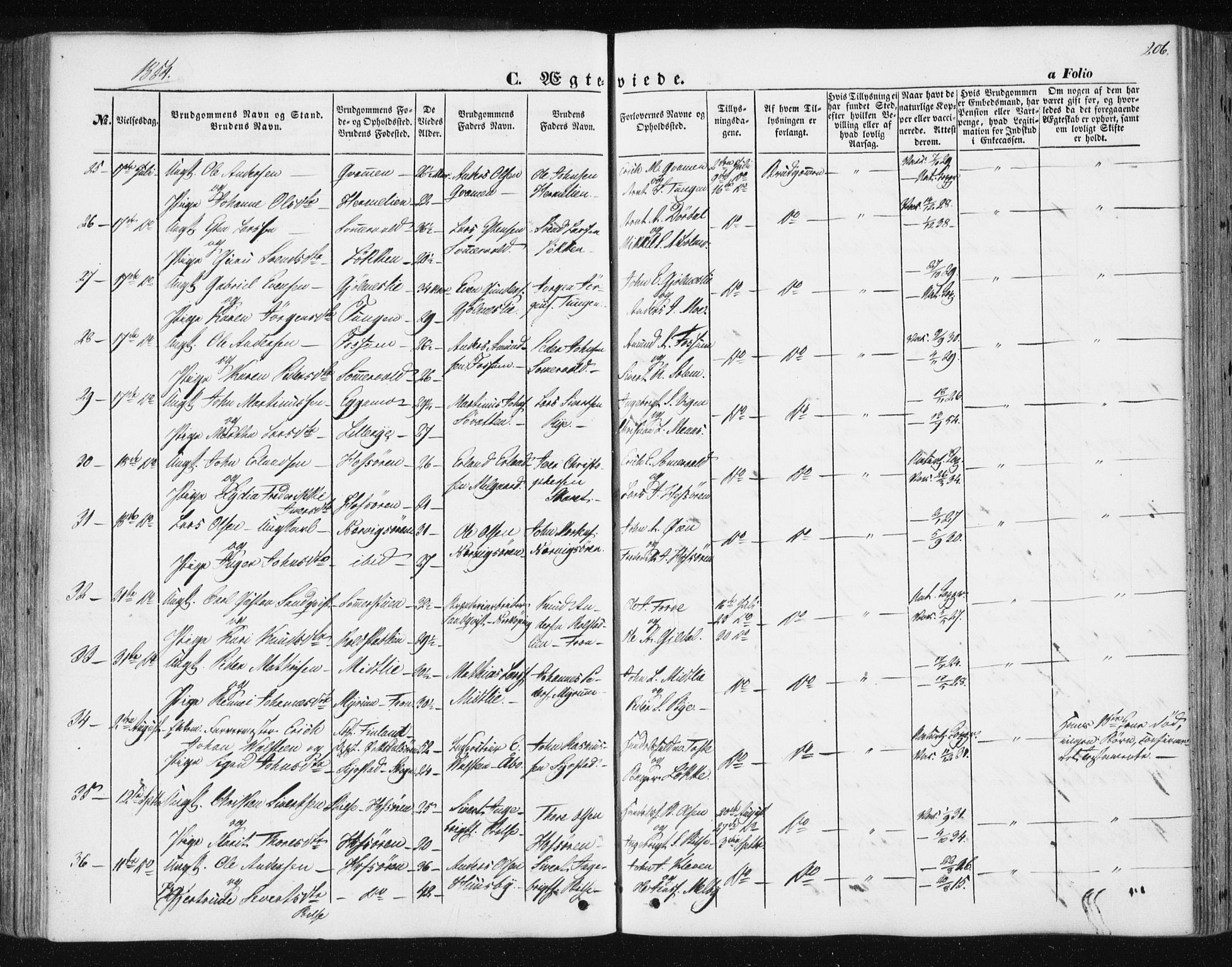 Ministerialprotokoller, klokkerbøker og fødselsregistre - Sør-Trøndelag, AV/SAT-A-1456/668/L0806: Parish register (official) no. 668A06, 1854-1869, p. 206