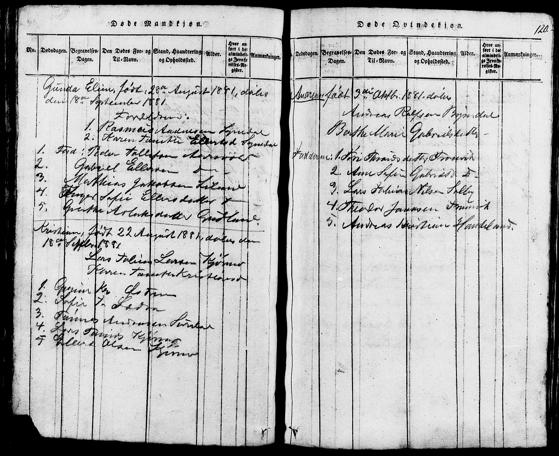 Lund sokneprestkontor, SAST/A-101809/S07/L0002: Parish register (copy) no. B 2, 1816-1832, p. 120
