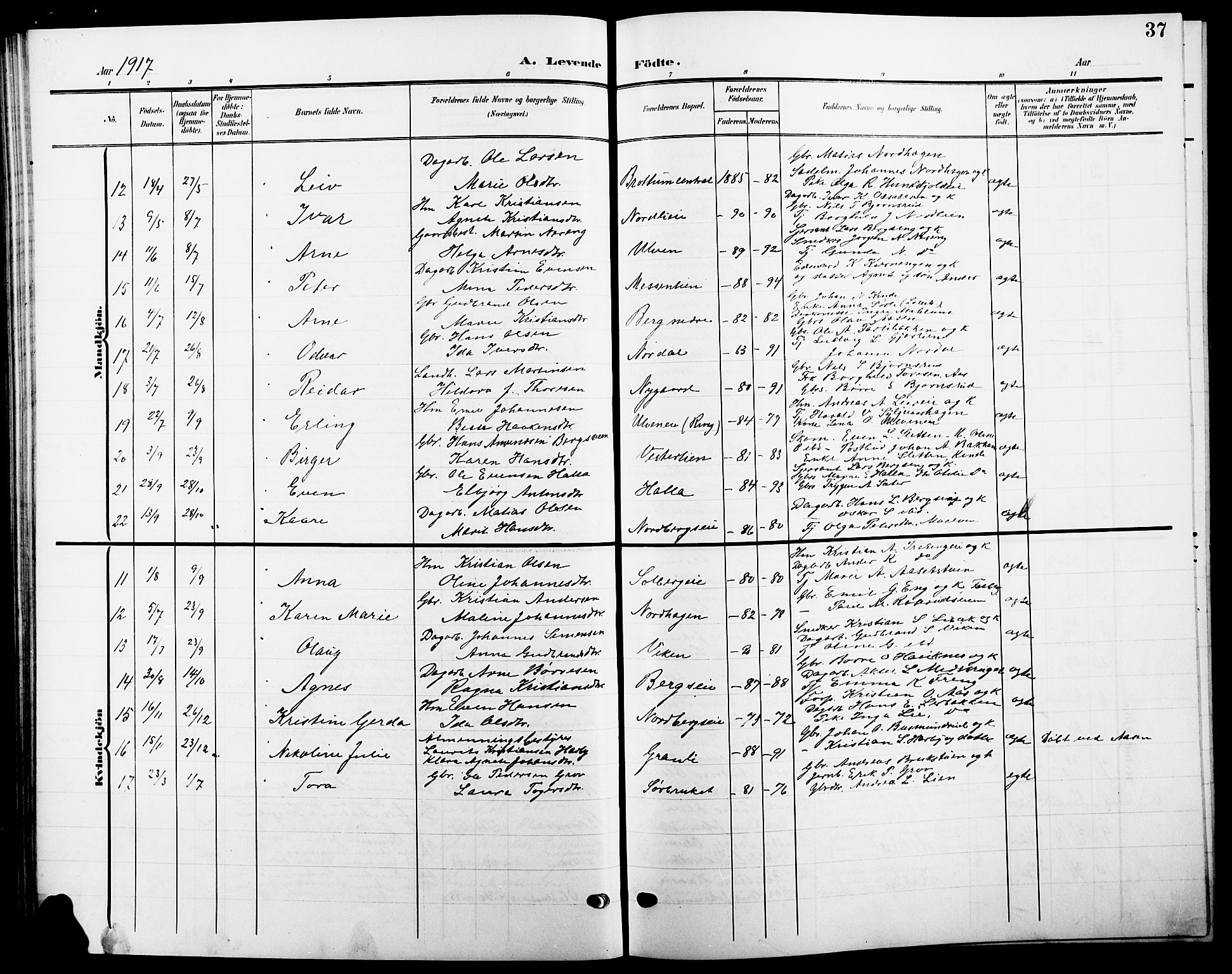 Ringsaker prestekontor, SAH/PREST-014/L/La/L0016: Parish register (copy) no. 16, 1905-1920, p. 37