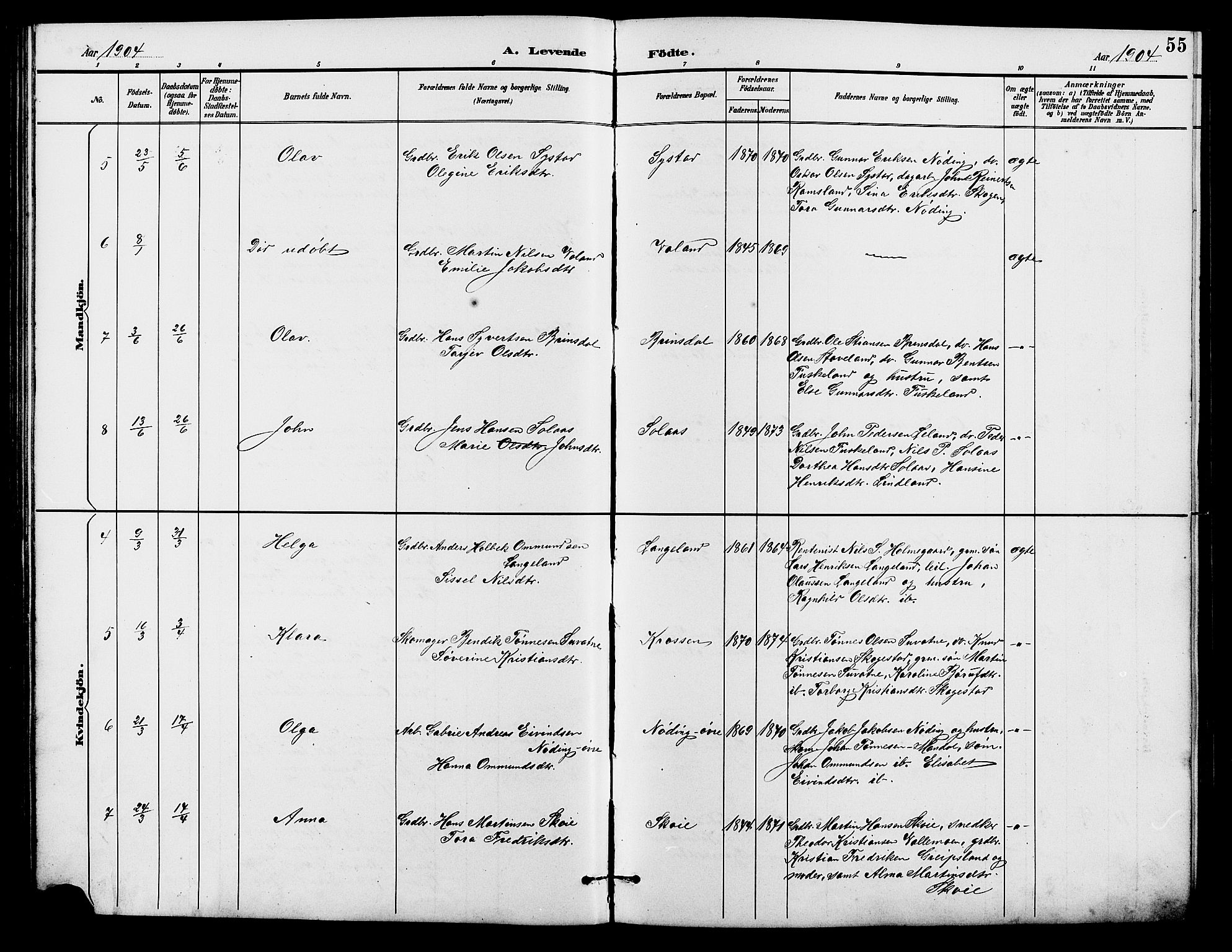 Holum sokneprestkontor, SAK/1111-0022/F/Fb/Fba/L0005: Parish register (copy) no. B 5, 1891-1909, p. 55