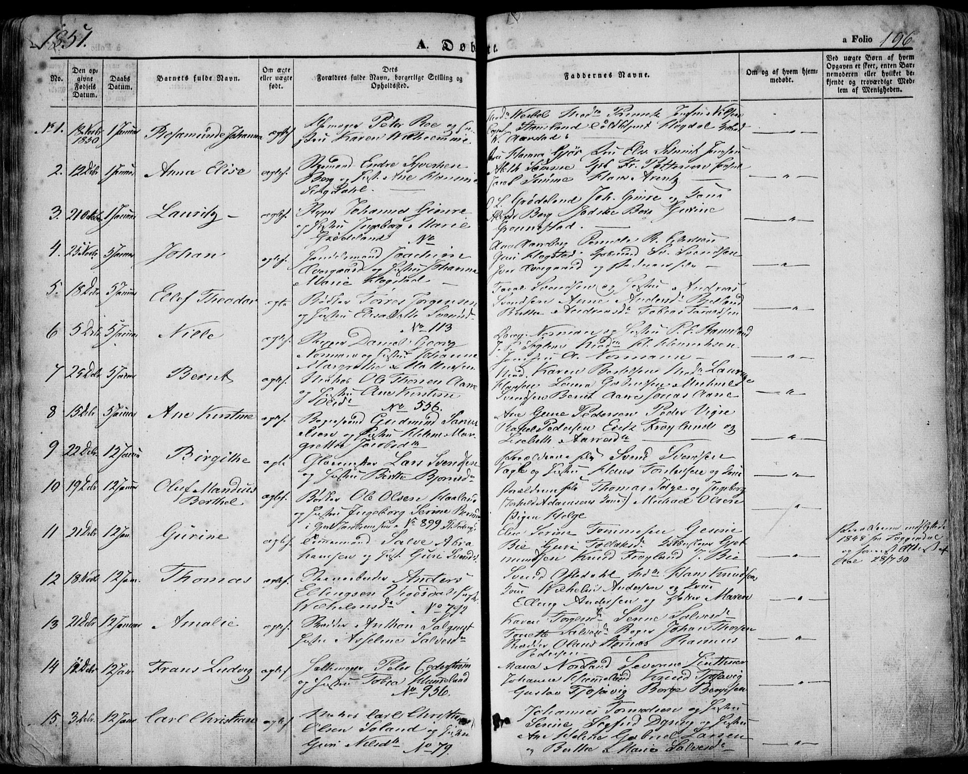 Domkirken sokneprestkontor, SAST/A-101812/001/30/30BA/L0016: Parish register (official) no. A 15, 1844-1854, p. 196