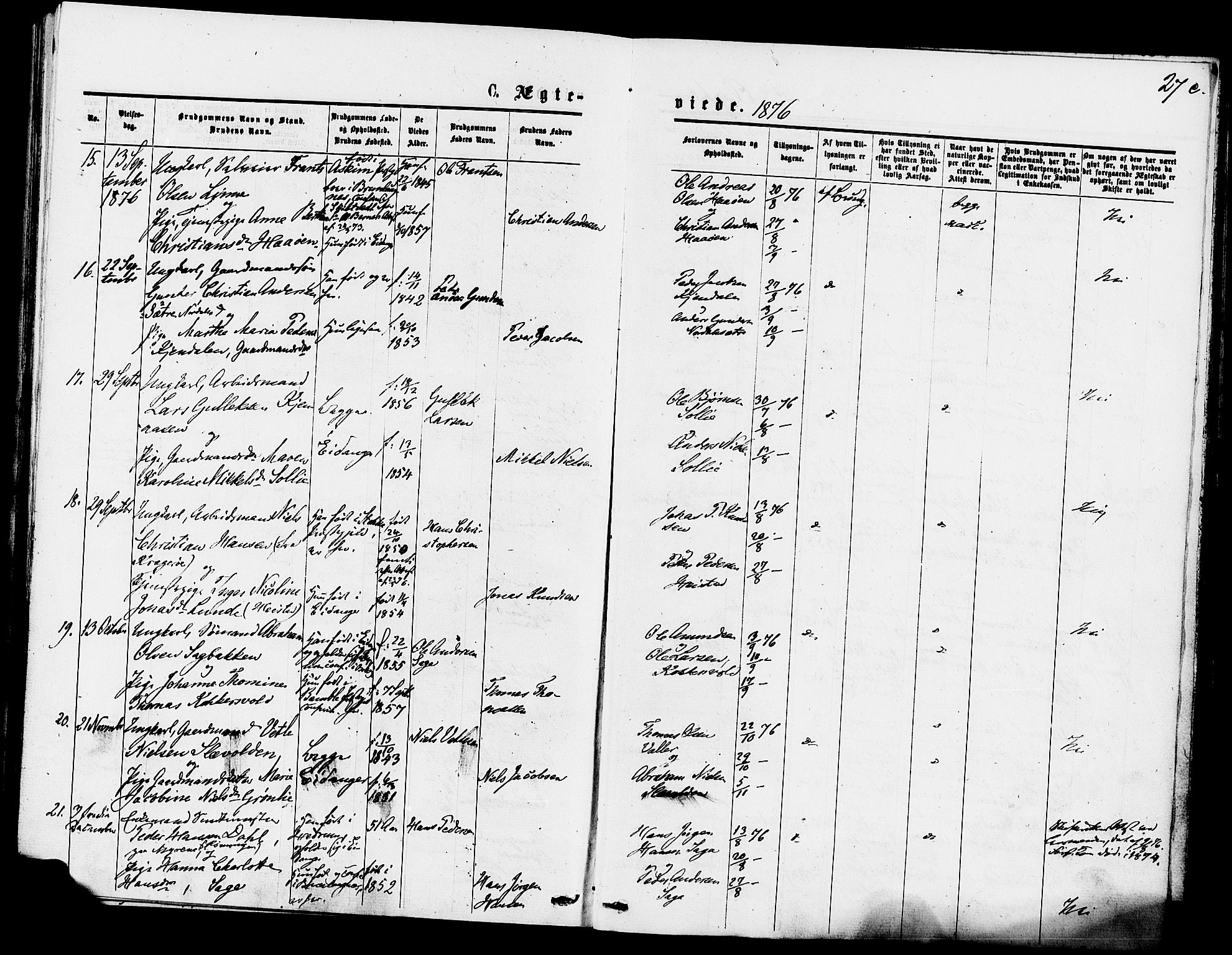 Eidanger kirkebøker, AV/SAKO-A-261/F/Fa/L0011: Parish register (official) no. 11, 1875-1878, p. 27