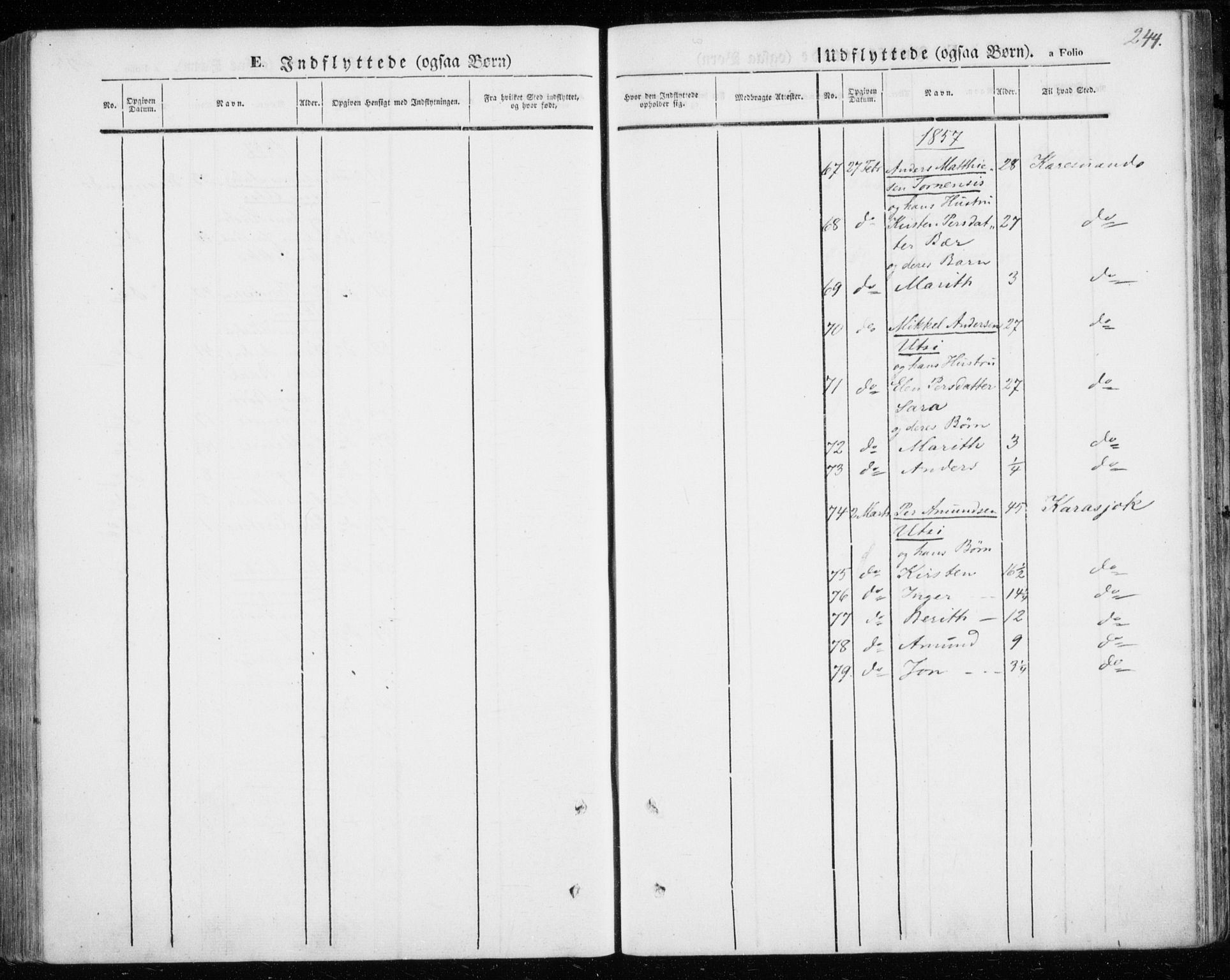 Kautokeino sokneprestembete, AV/SATØ-S-1340/H/Ha/L0002.kirke: Parish register (official) no. 2, 1843-1861, p. 244