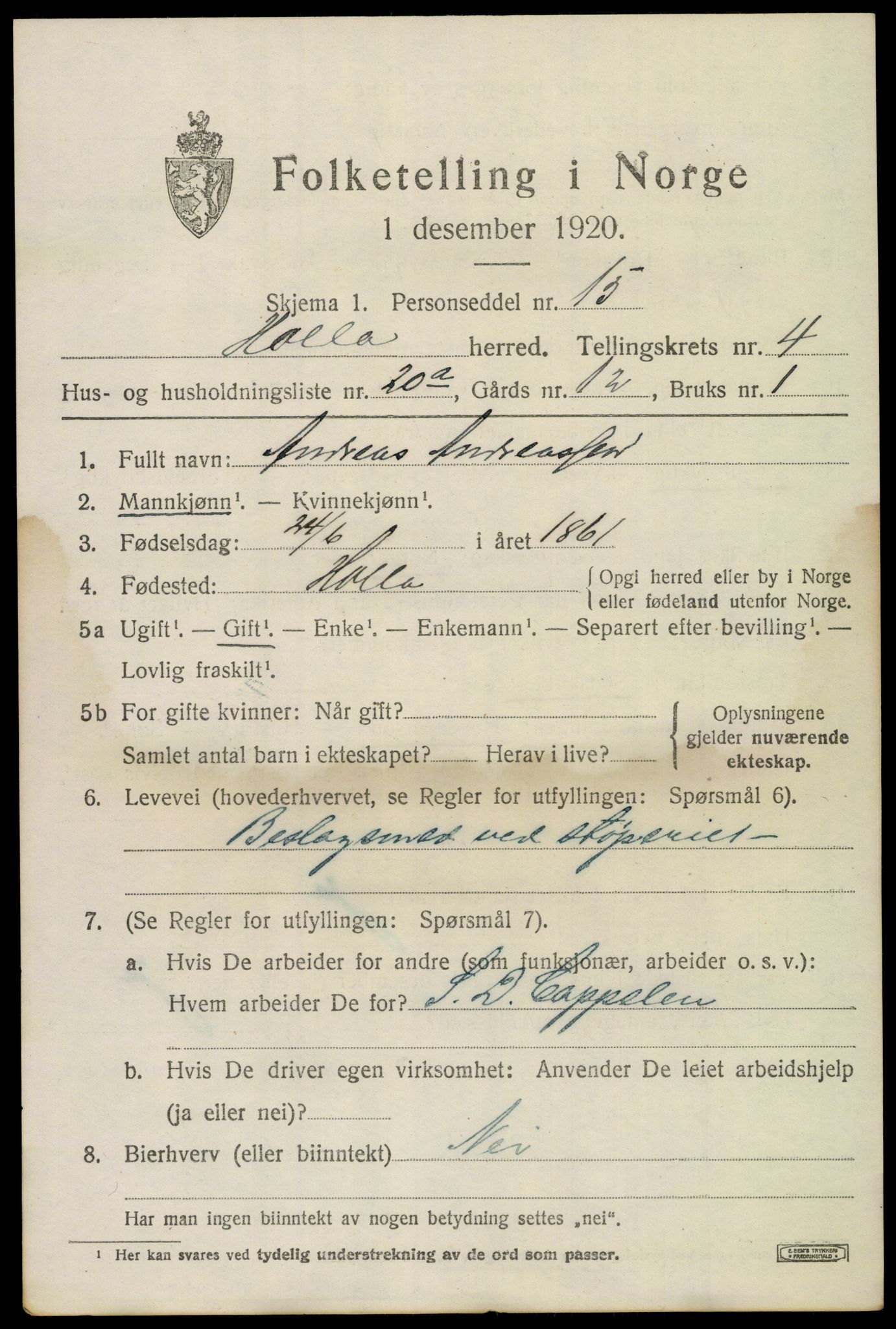 SAKO, 1920 census for Holla, 1920, p. 3823