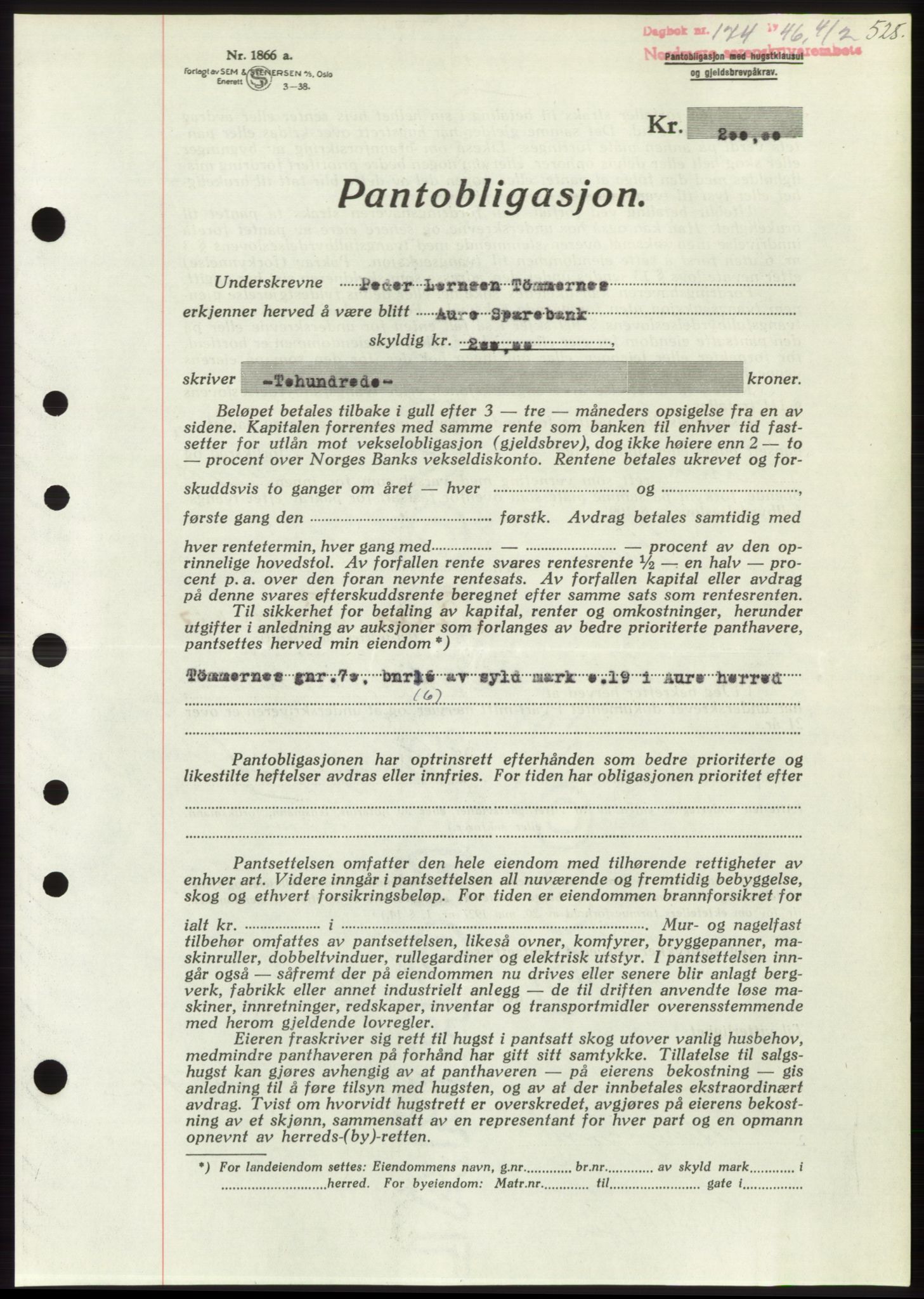 Nordmøre sorenskriveri, AV/SAT-A-4132/1/2/2Ca: Mortgage book no. B93b, 1946-1946, Diary no: : 174/1946