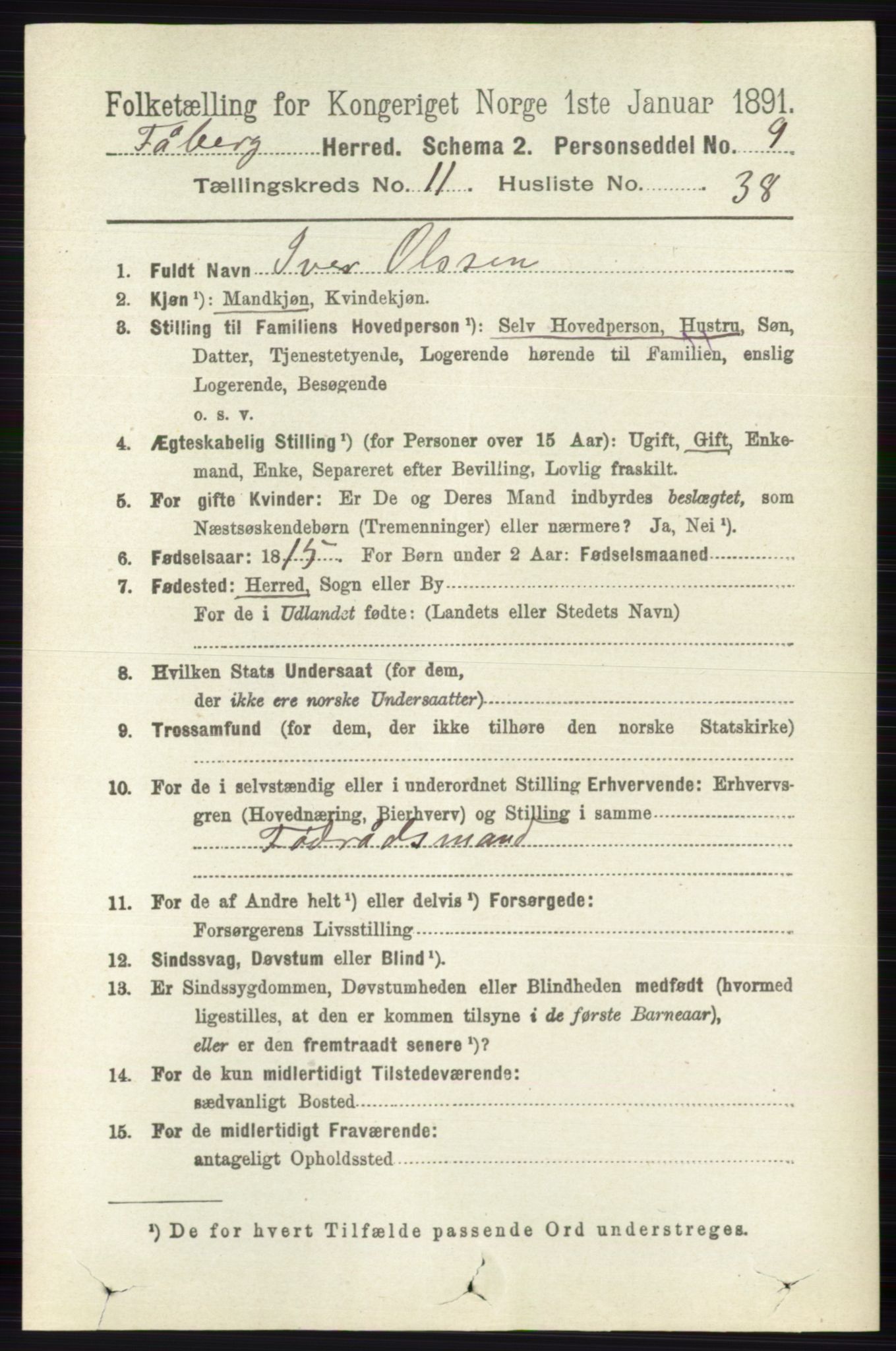 RA, 1891 census for 0524 Fåberg, 1891, p. 4681