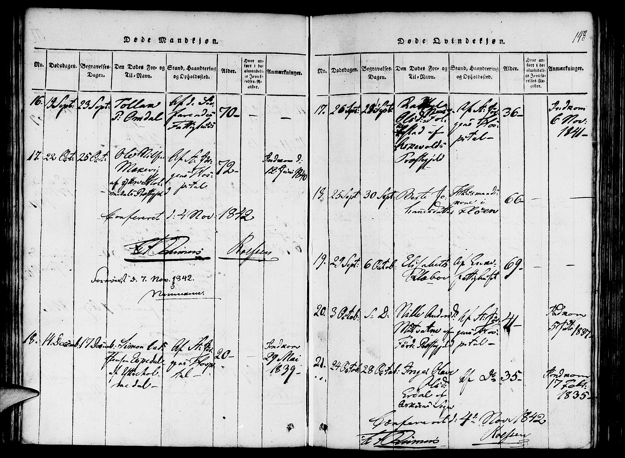 St. Jørgens hospital og Årstad sokneprestembete, AV/SAB-A-99934: Parish register (official) no. A 3, 1815-1843, p. 148