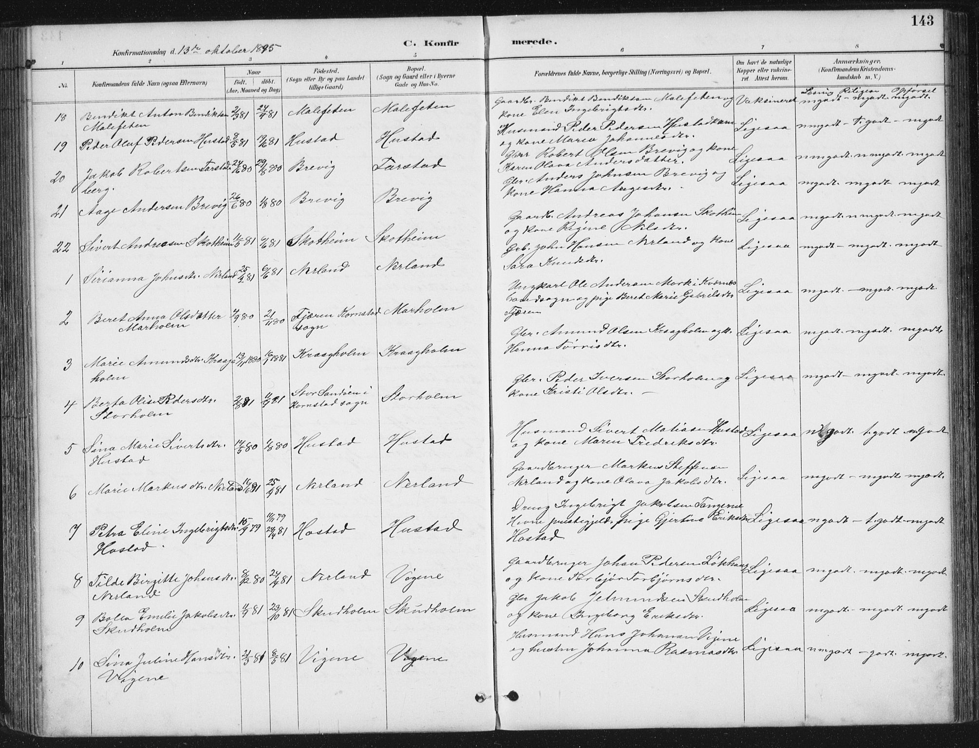 Ministerialprotokoller, klokkerbøker og fødselsregistre - Møre og Romsdal, AV/SAT-A-1454/567/L0783: Parish register (copy) no. 567C03, 1887-1903, p. 143