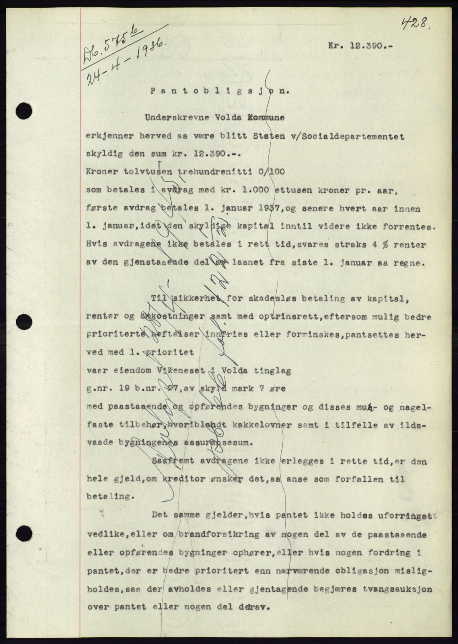 Søre Sunnmøre sorenskriveri, AV/SAT-A-4122/1/2/2C/L0060: Mortgage book no. 54, 1935-1936, Deed date: 24.04.1936