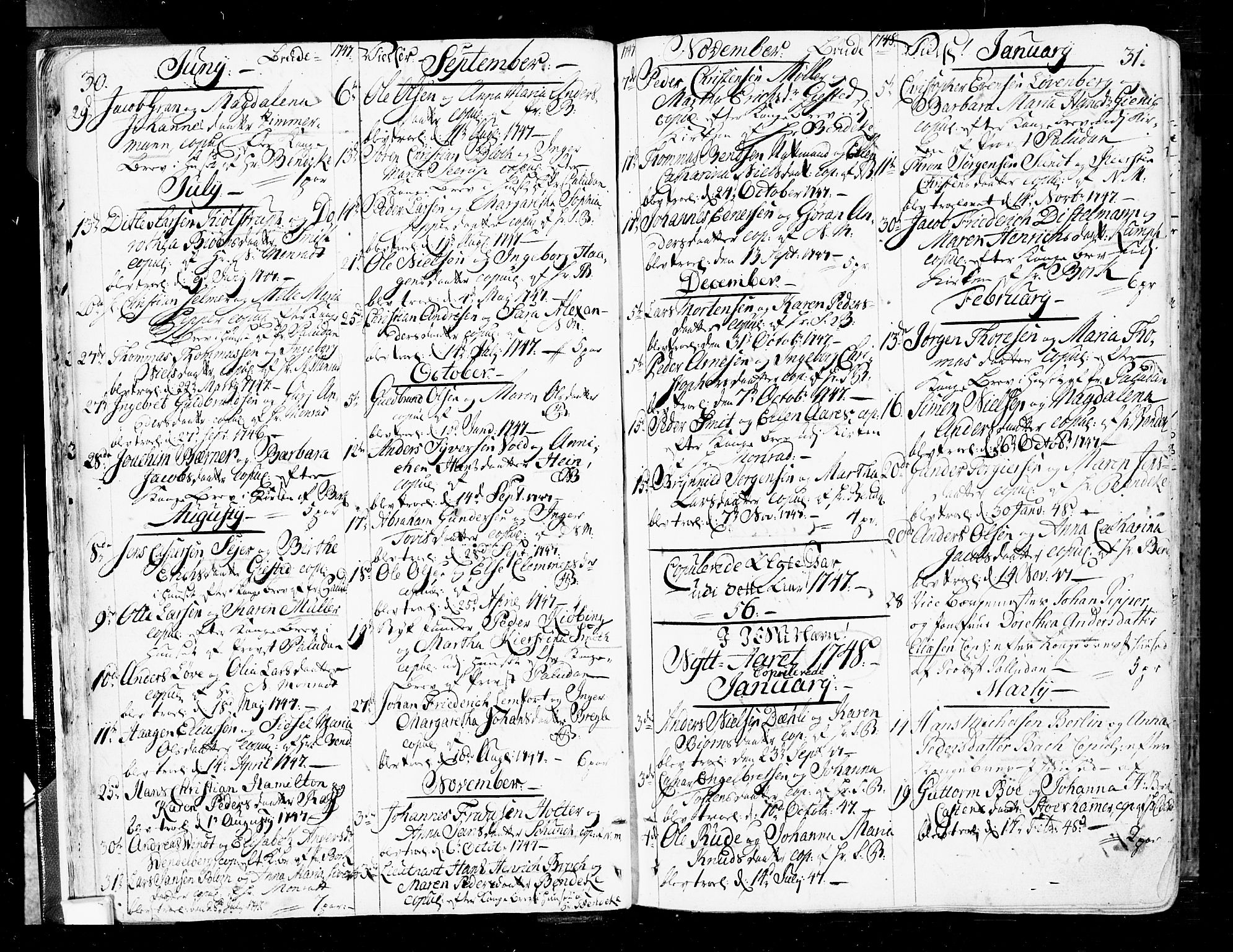 Oslo domkirke Kirkebøker, SAO/A-10752/F/Fa/L0004: Parish register (official) no. 4, 1743-1786, p. 30-31