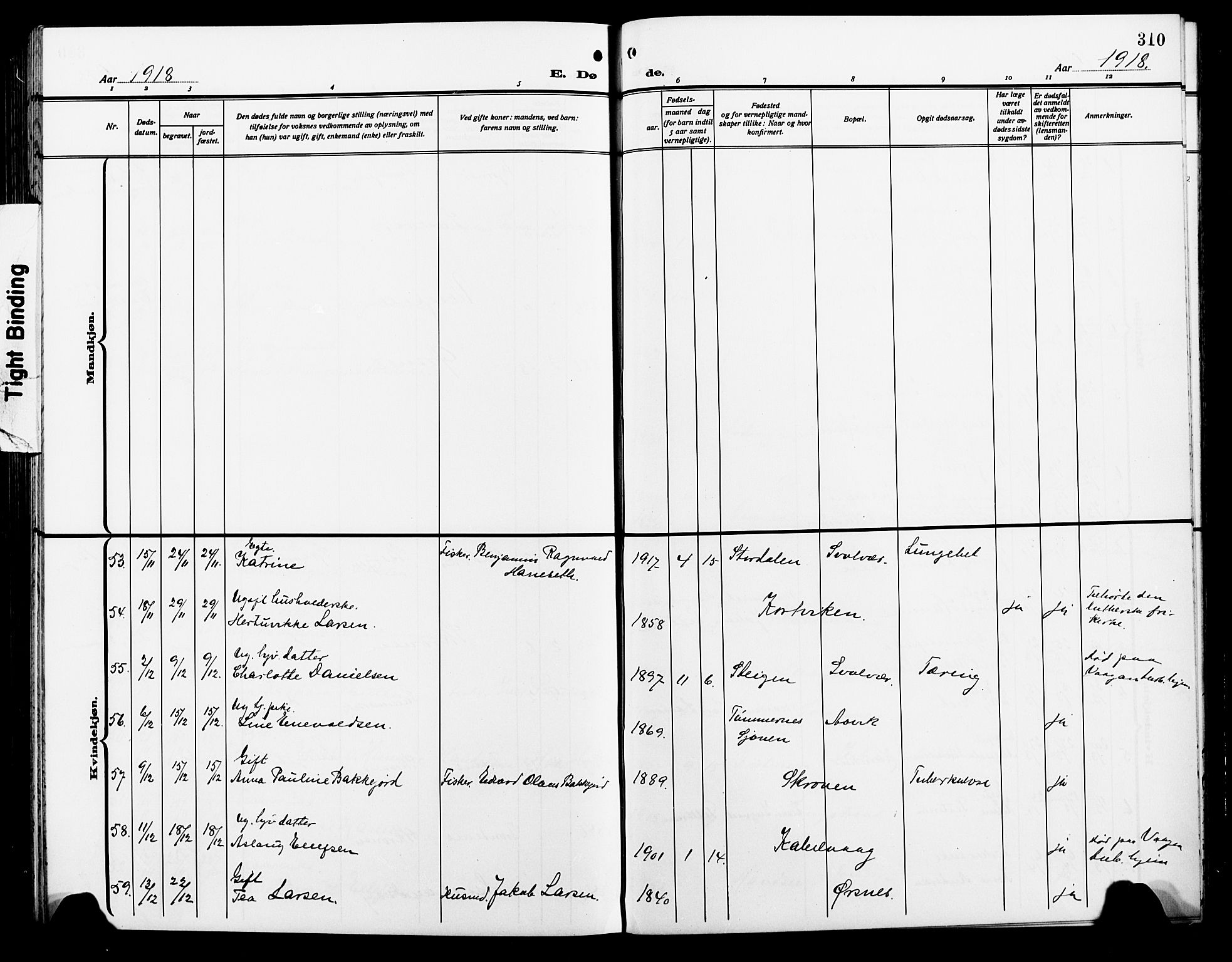 Ministerialprotokoller, klokkerbøker og fødselsregistre - Nordland, AV/SAT-A-1459/874/L1080: Parish register (copy) no. 874C09, 1915-1925, p. 310