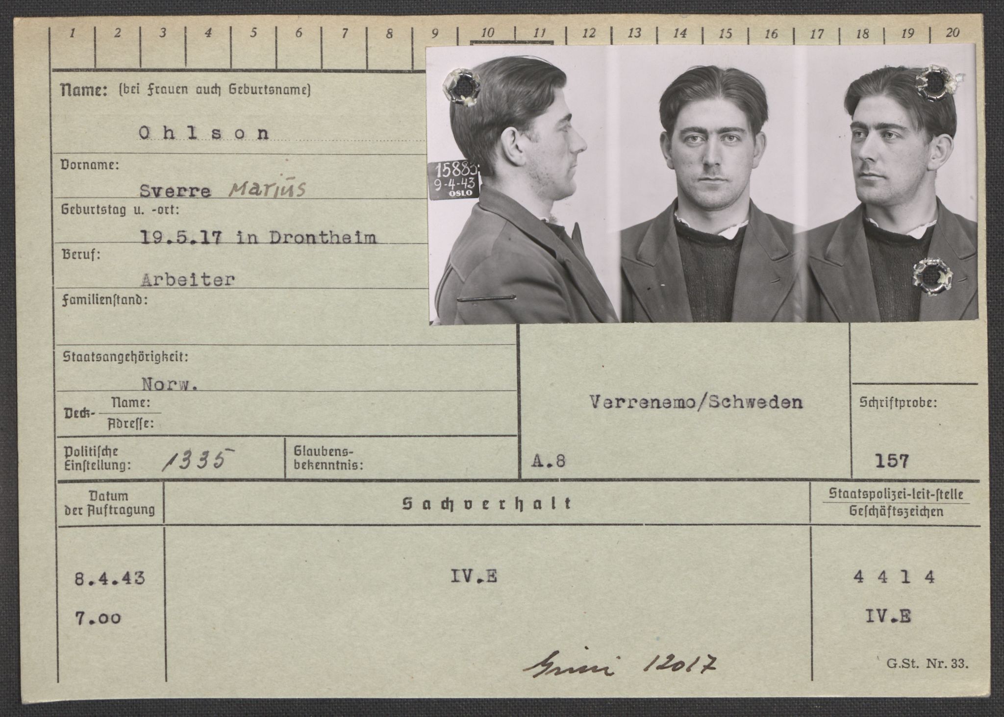 Befehlshaber der Sicherheitspolizei und des SD, AV/RA-RAFA-5969/E/Ea/Eaa/L0008: Register over norske fanger i Møllergata 19: Oelze-Ru, 1940-1945, p. 14