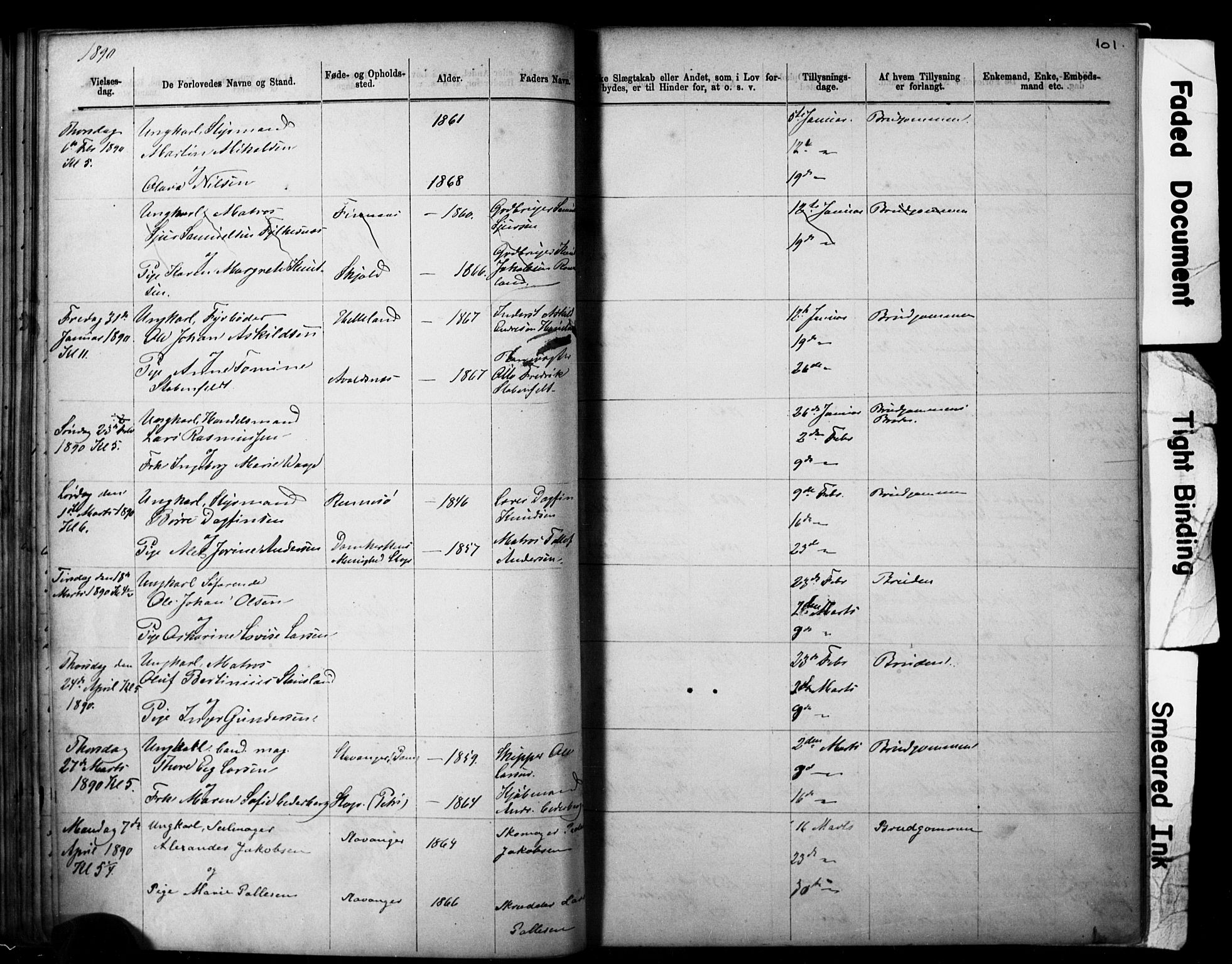 Domkirken sokneprestkontor, SAST/A-101812/001/30/30BB/L0014: Parish register (copy) no. B 14, 1875-1902, p. 101