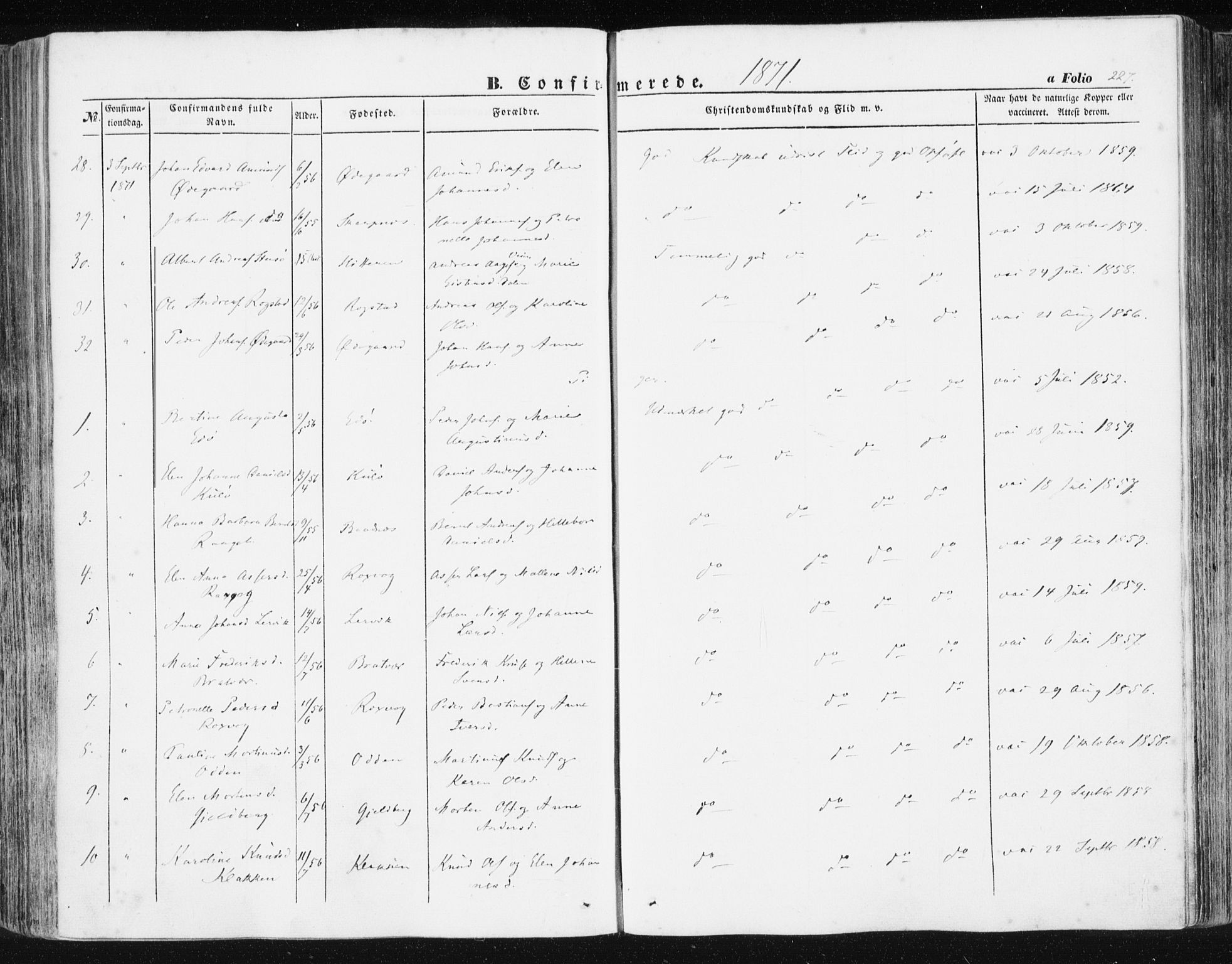 Ministerialprotokoller, klokkerbøker og fødselsregistre - Møre og Romsdal, AV/SAT-A-1454/581/L0937: Parish register (official) no. 581A05, 1853-1872, p. 227