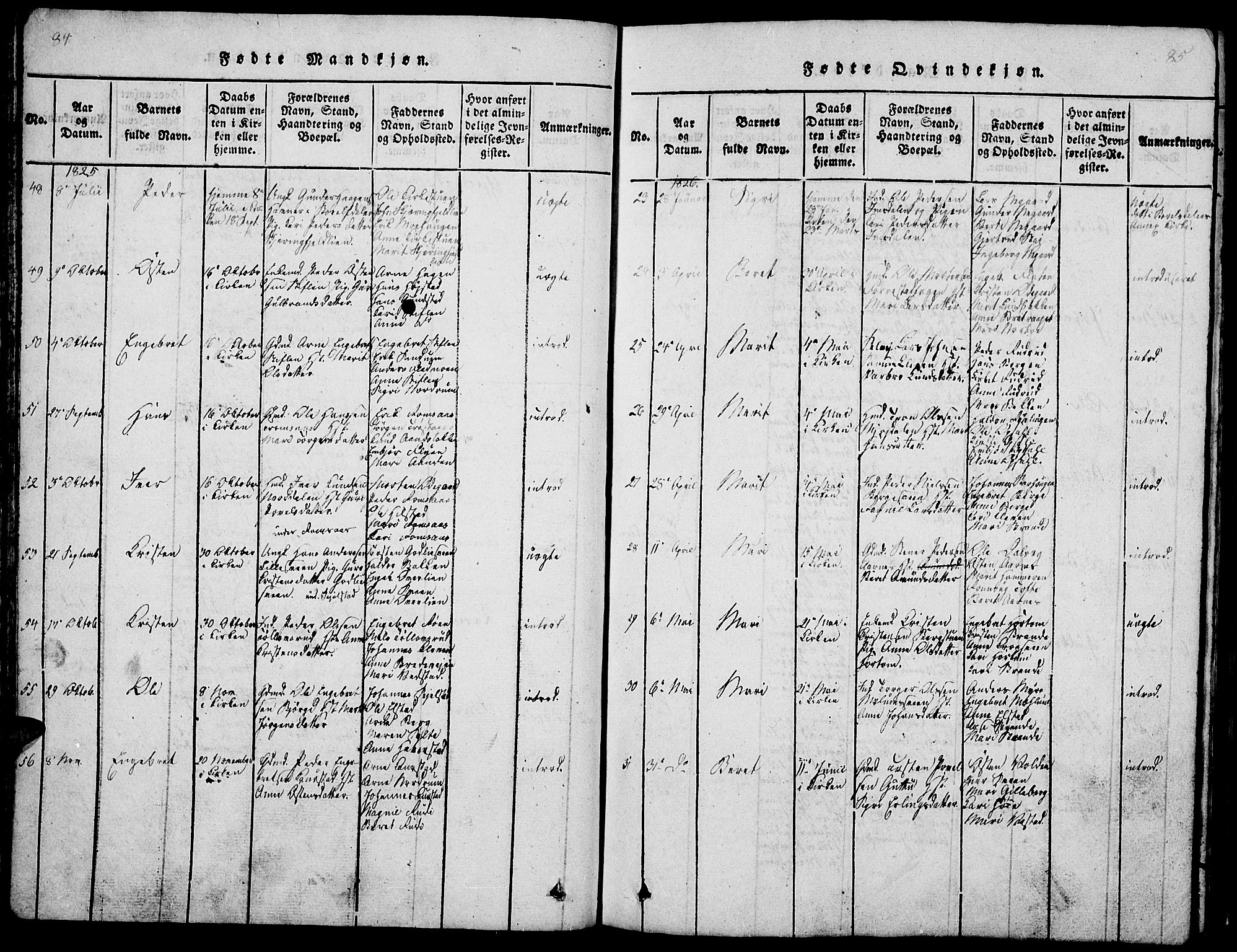 Ringebu prestekontor, AV/SAH-PREST-082/H/Ha/Hab/L0001: Parish register (copy) no. 1, 1821-1839, p. 84-85