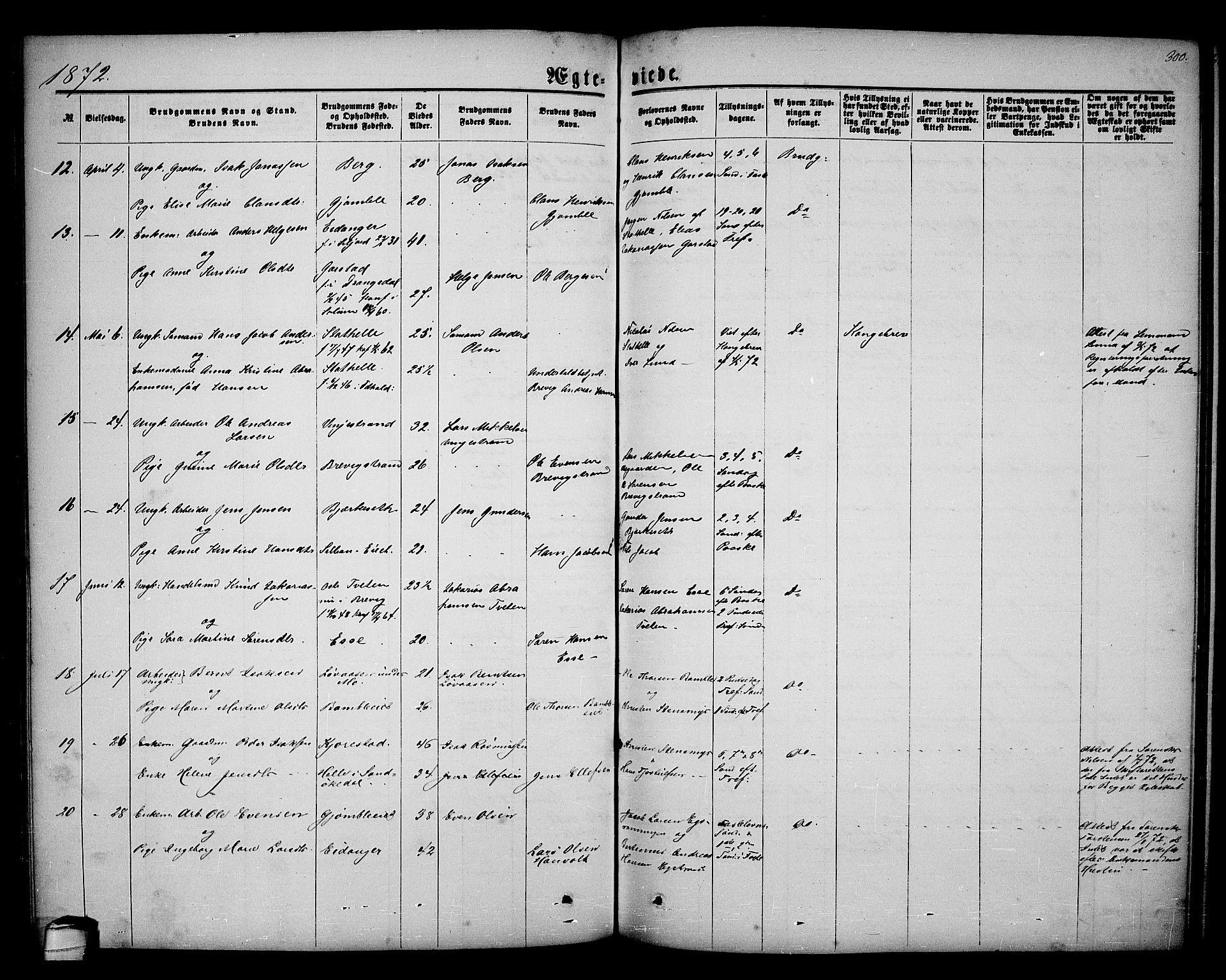 Bamble kirkebøker, AV/SAKO-A-253/G/Ga/L0006: Parish register (copy) no. I 6, 1860-1876, p. 300