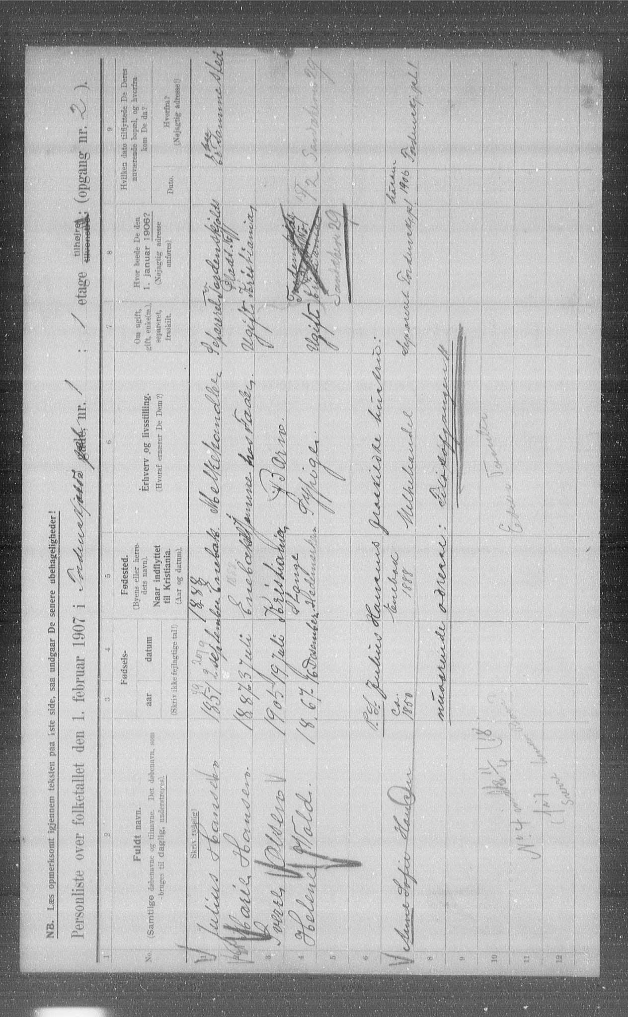 OBA, Municipal Census 1907 for Kristiania, 1907, p. 57873