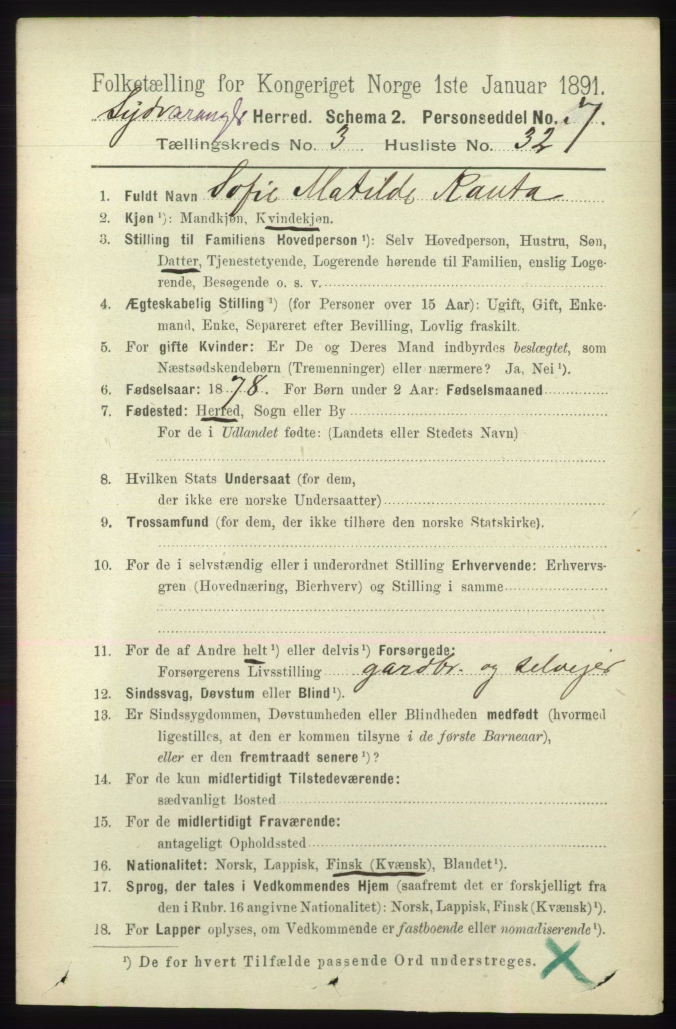 RA, 1891 census for 2030 Sør-Varanger, 1891, p. 1005