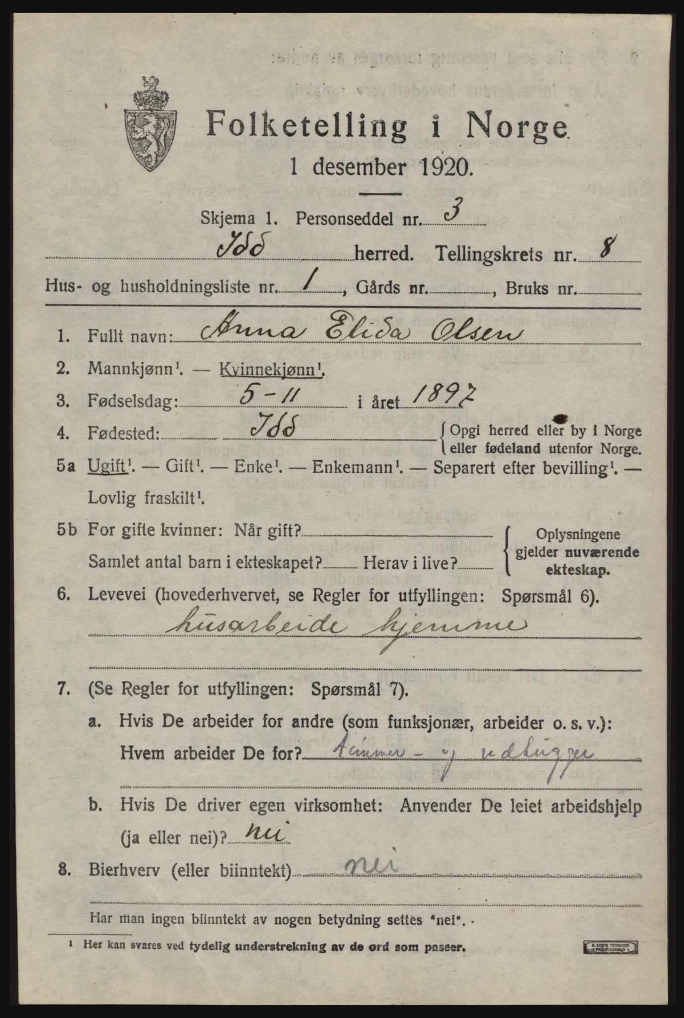 SAO, 1920 census for Idd, 1920, p. 9533