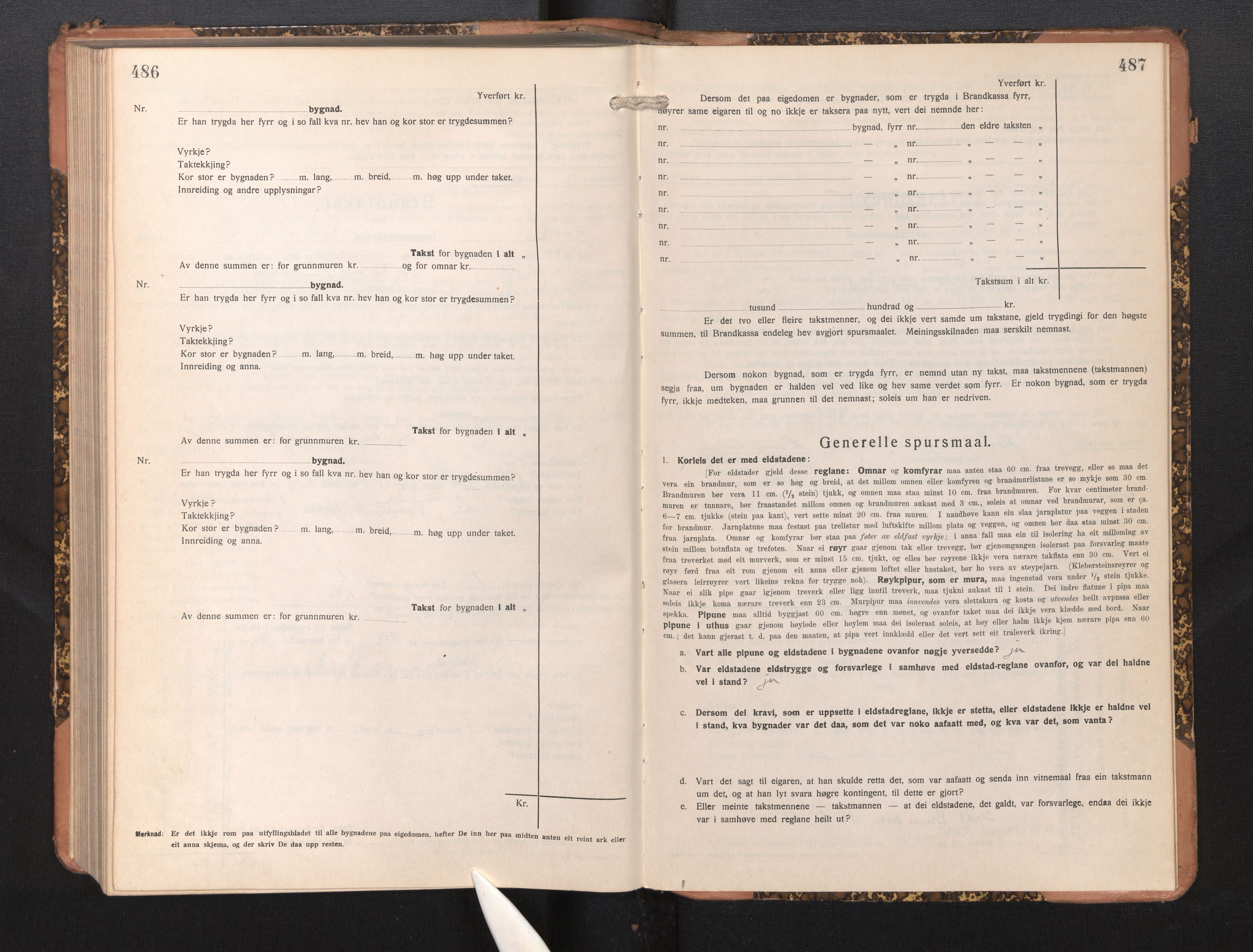 Lensmannen i Fjell, SAB/A-32301/0012/L0006: Branntakstprotokoll, skjematakst, 1931-1945, p. 486-487