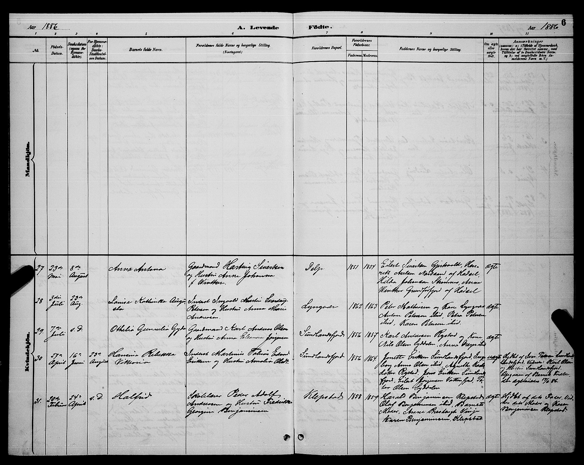 Ministerialprotokoller, klokkerbøker og fødselsregistre - Nordland, AV/SAT-A-1459/876/L1104: Parish register (copy) no. 876C03, 1886-1896, p. 6