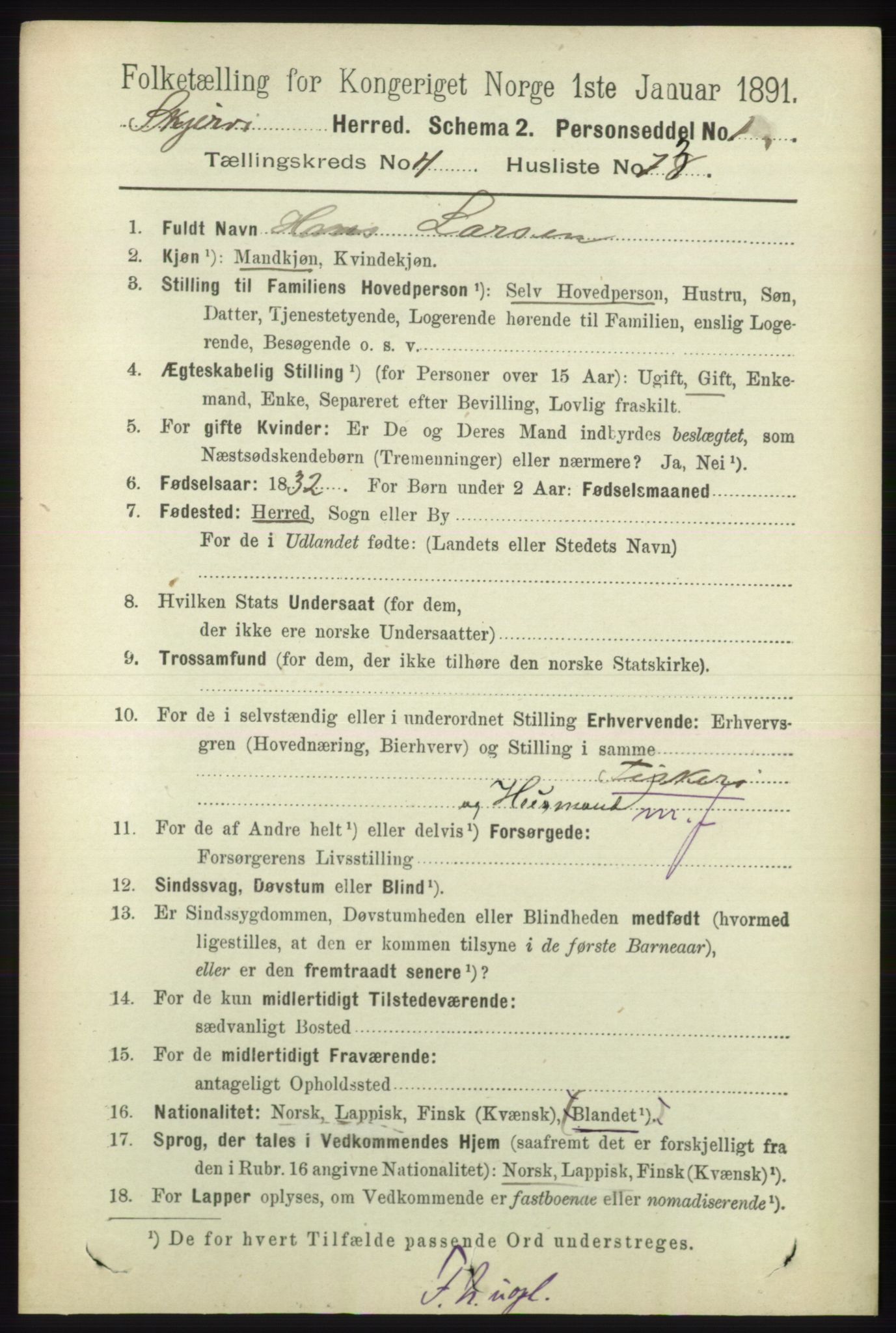 RA, 1891 census for 1941 Skjervøy, 1891, p. 2850