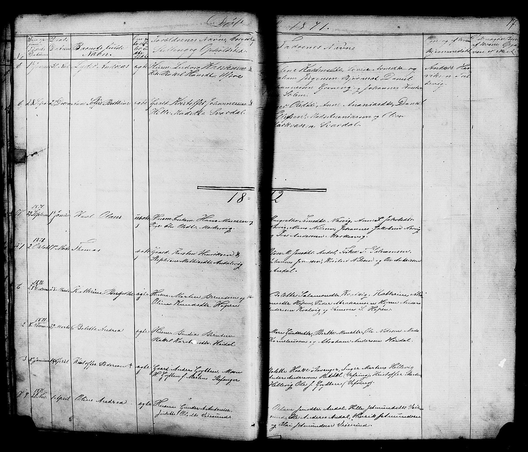 Kinn sokneprestembete, AV/SAB-A-80801/H/Hab/Habc/L0002: Parish register (copy) no. C 2, 1869-1918, p. 17