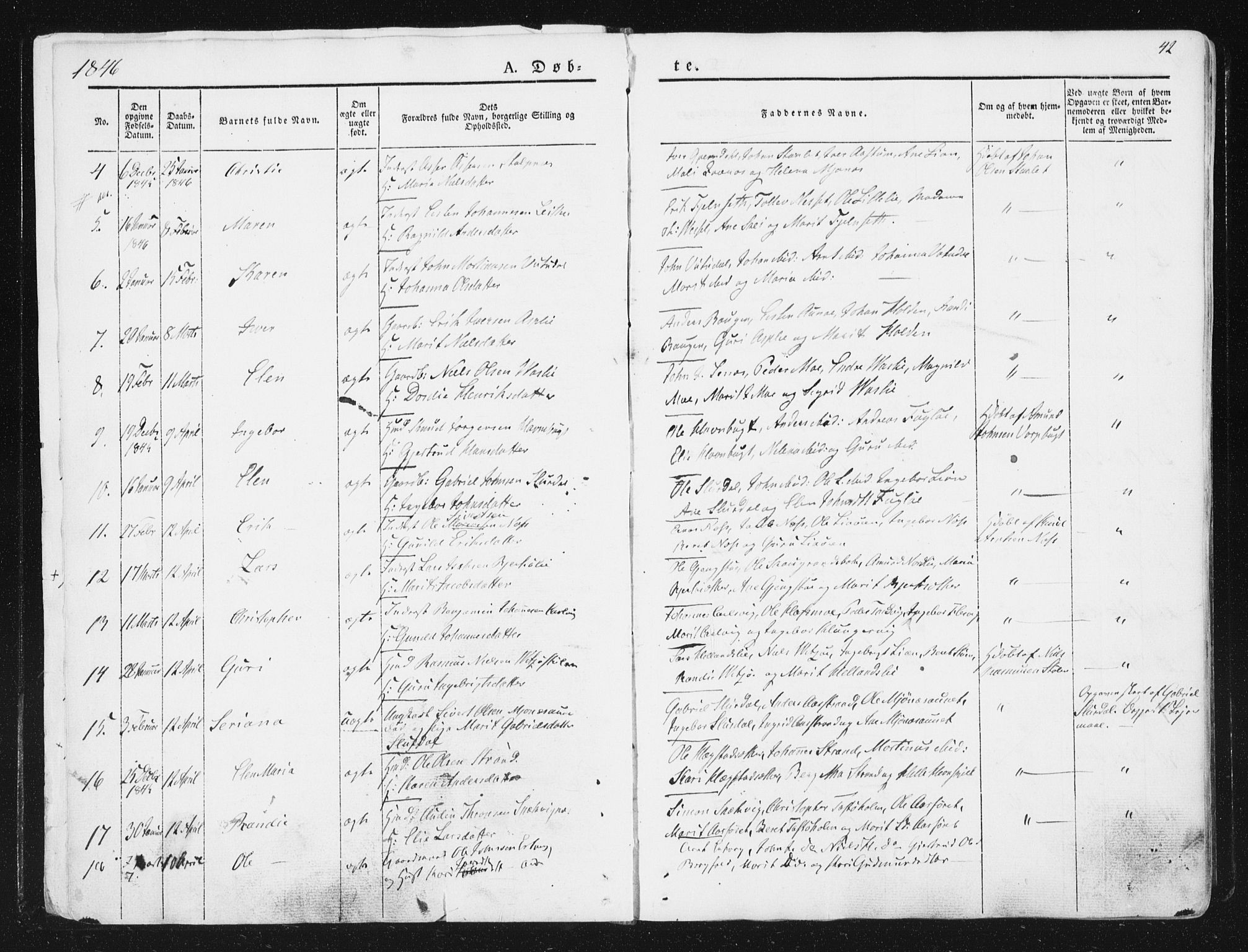 Ministerialprotokoller, klokkerbøker og fødselsregistre - Sør-Trøndelag, SAT/A-1456/630/L0493: Parish register (official) no. 630A06, 1841-1851, p. 42