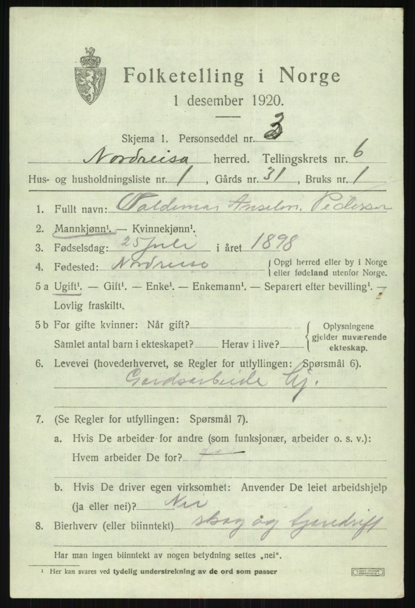 SATØ, 1920 census for Nordreisa, 1920, p. 2707