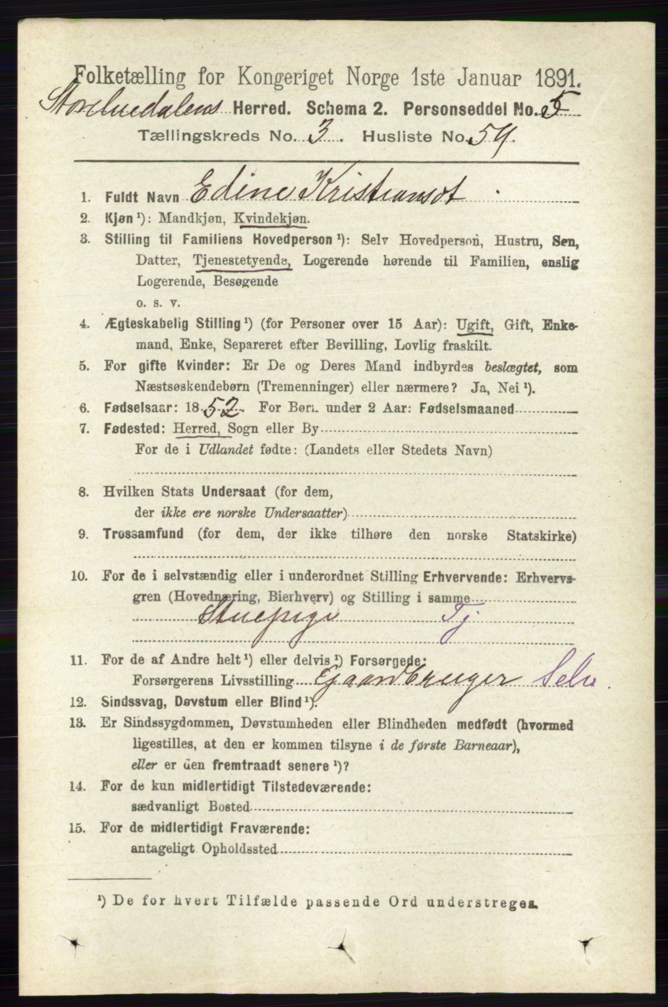 RA, 1891 census for 0430 Stor-Elvdal, 1891, p. 1259