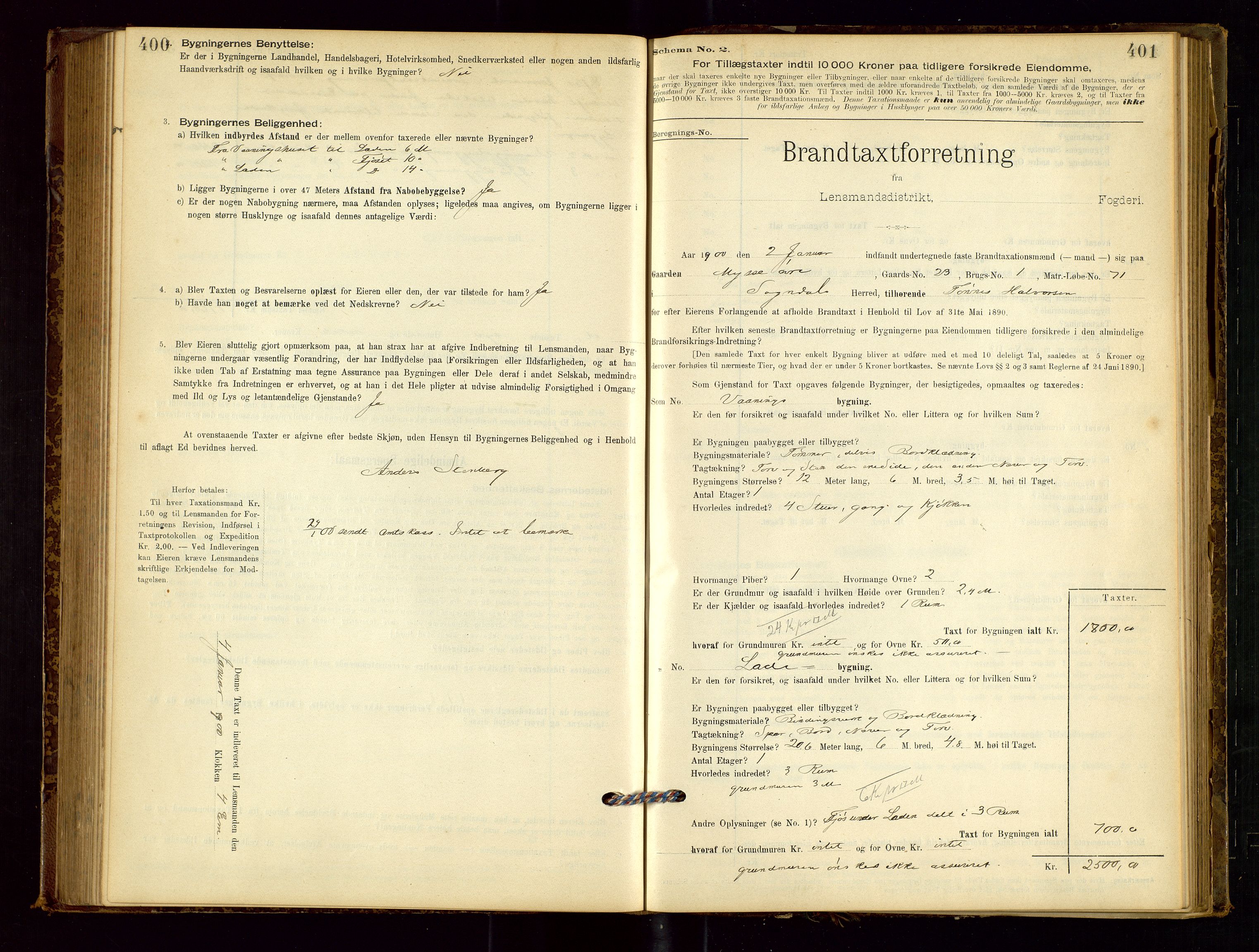 Sokndal lensmannskontor, SAST/A-100417/Gob/L0001: "Brandtaxt-Protokol", 1895-1902, p. 400-401