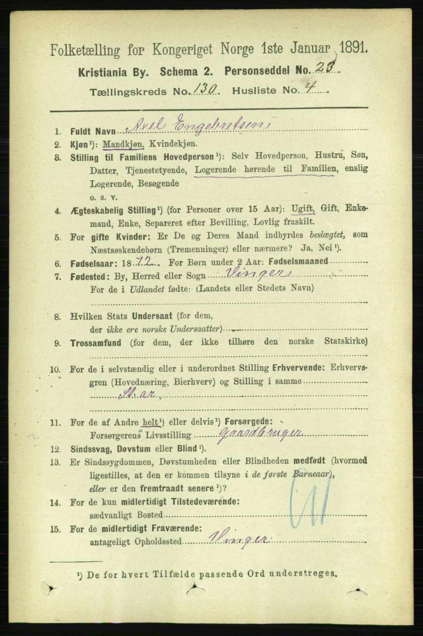 RA, 1891 census for 0301 Kristiania, 1891, p. 70116