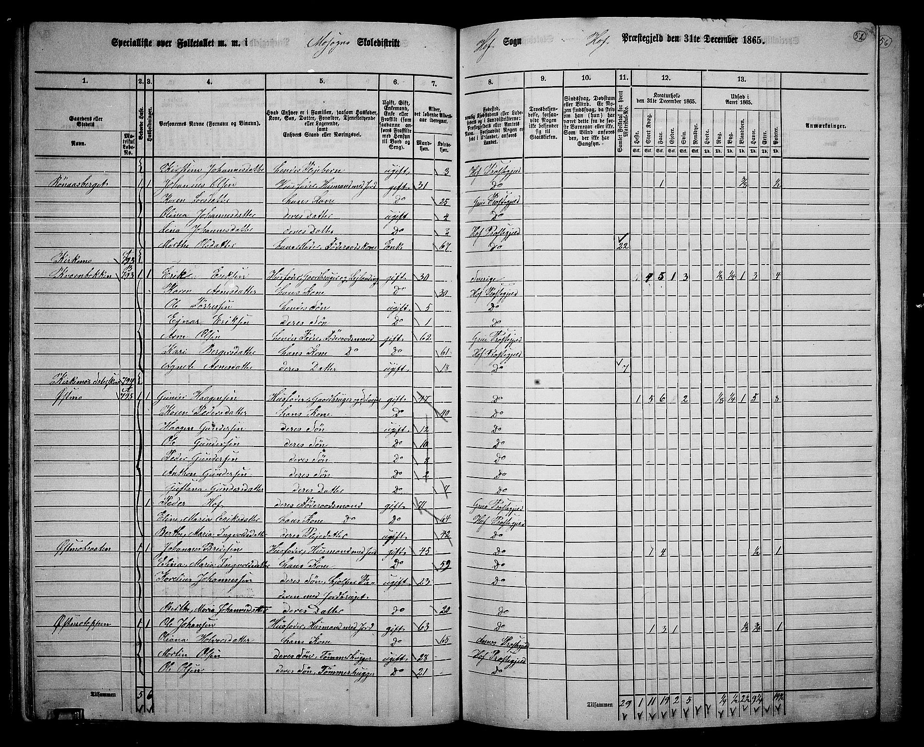 RA, 1865 census for Hof, 1865, p. 48