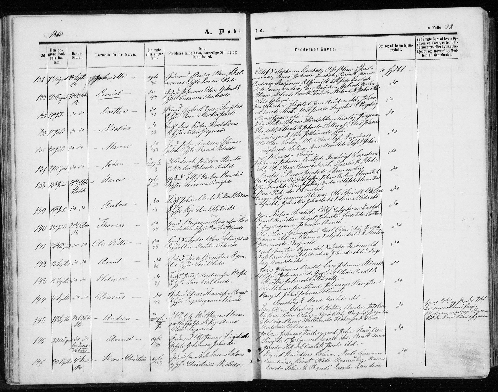 Ministerialprotokoller, klokkerbøker og fødselsregistre - Sør-Trøndelag, SAT/A-1456/646/L0612: Parish register (official) no. 646A10, 1858-1869, p. 38