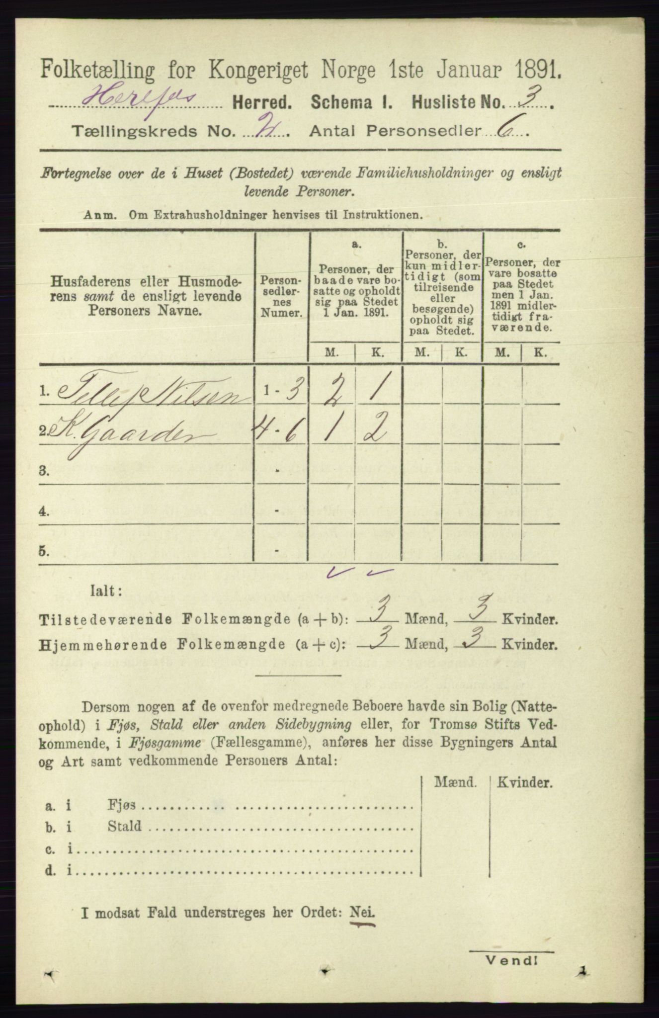 RA, 1891 census for 0933 Herefoss, 1891, p. 243