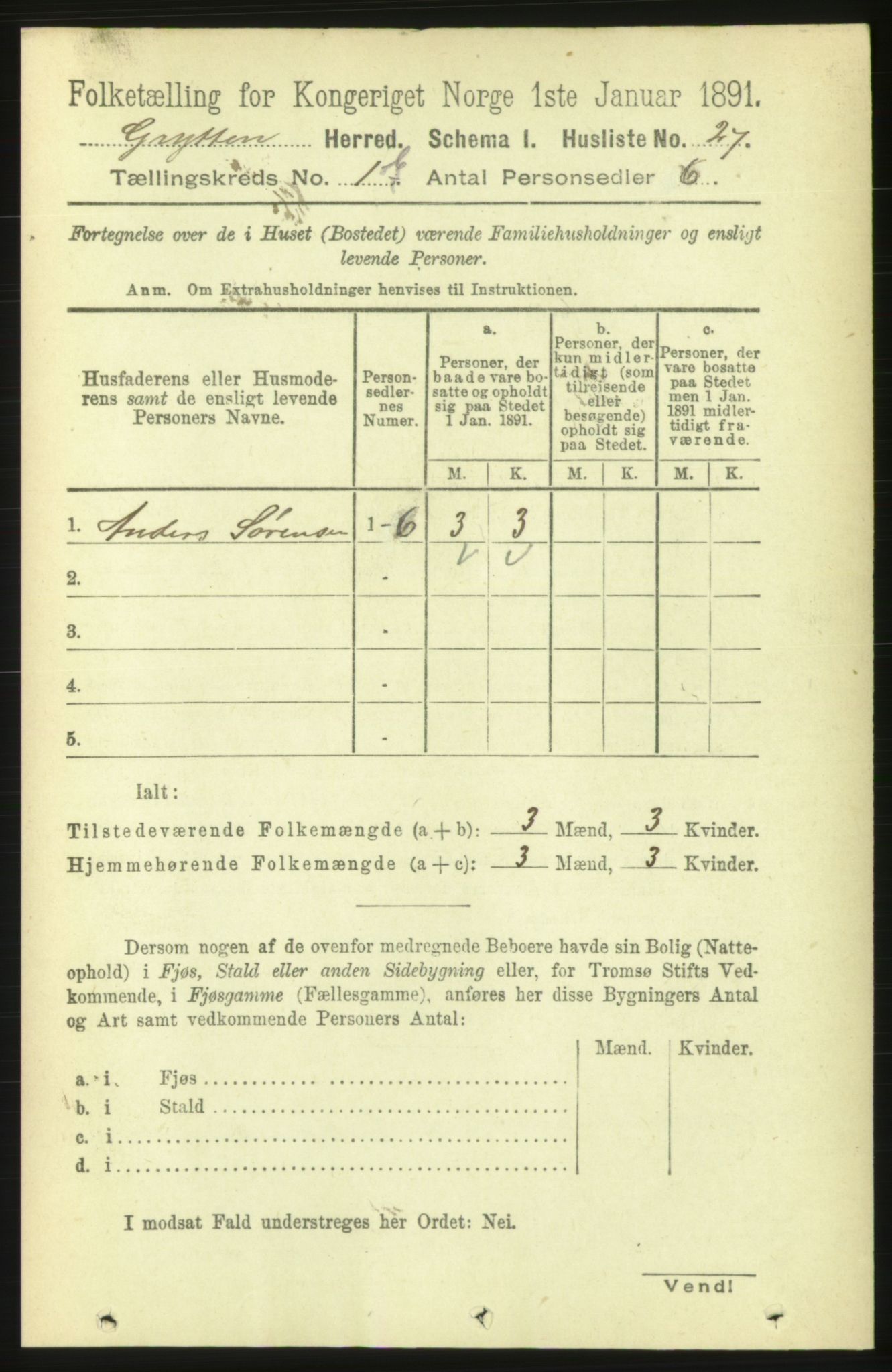 RA, 1891 census for 1539 Grytten, 1891, p. 173