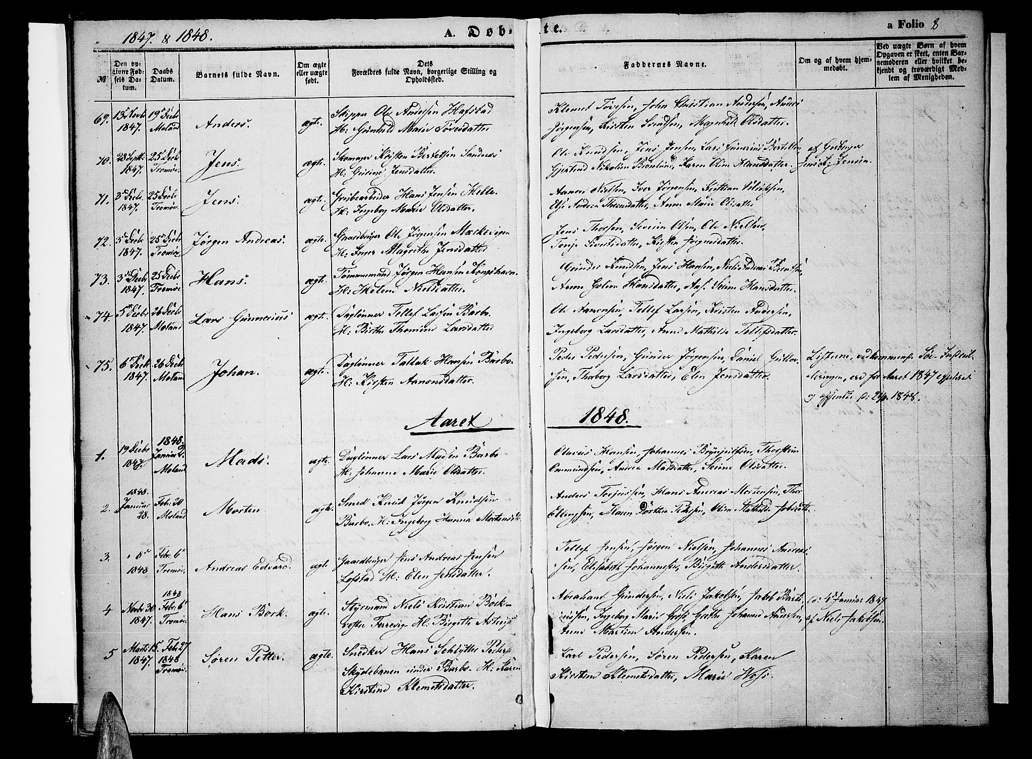 Tromøy sokneprestkontor, SAK/1111-0041/F/Fa/L0005: Parish register (official) no. A 5, 1847-1856, p. 8