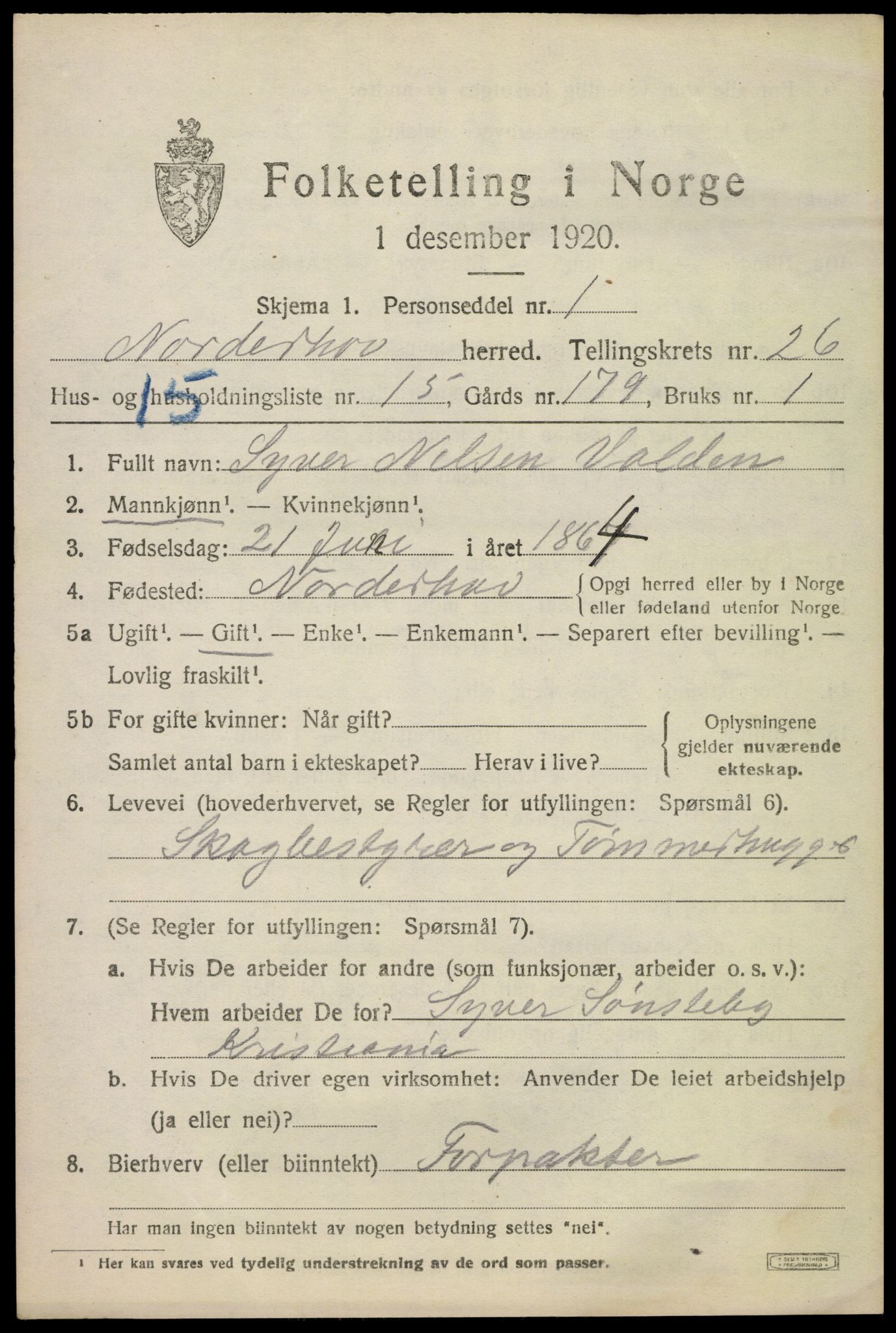 SAKO, 1920 census for Norderhov, 1920, p. 24269