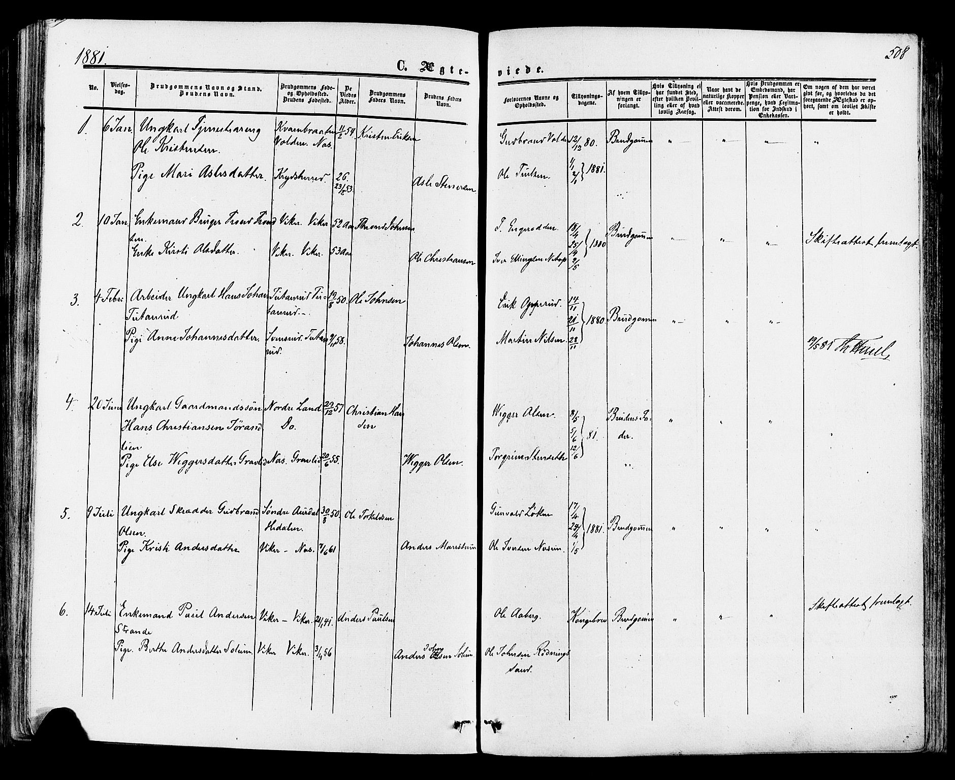 Ådal kirkebøker, AV/SAKO-A-248/F/Fa/L0001: Parish register (official) no. I 1, 1857-1883, p. 508