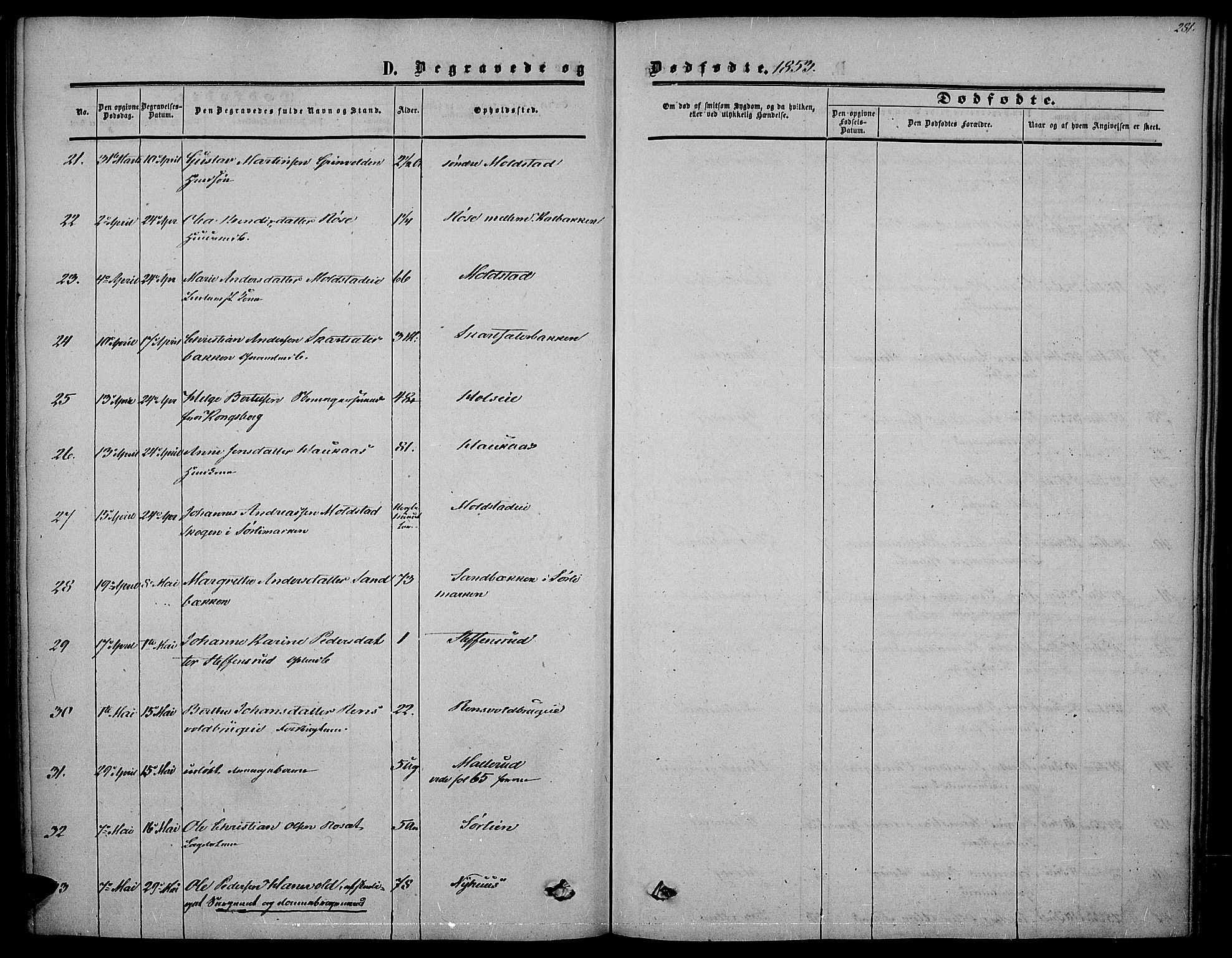 Vestre Toten prestekontor, AV/SAH-PREST-108/H/Ha/Haa/L0005: Parish register (official) no. 5, 1850-1855, p. 281