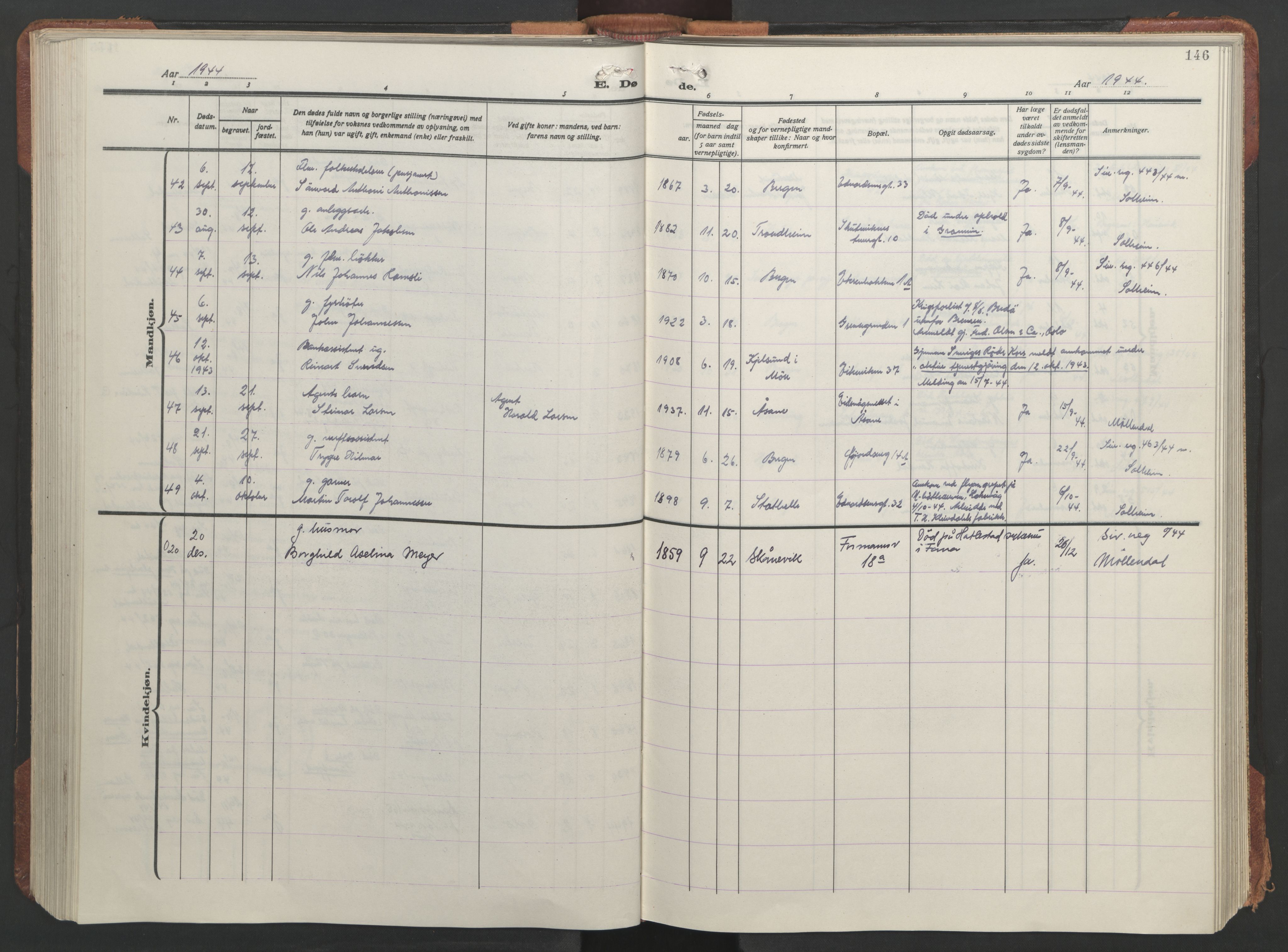 Sandviken Sokneprestembete, AV/SAB-A-77601/H/Hb/L0018: Parish register (copy) no. E 2, 1926-1962, p. 145b-146a