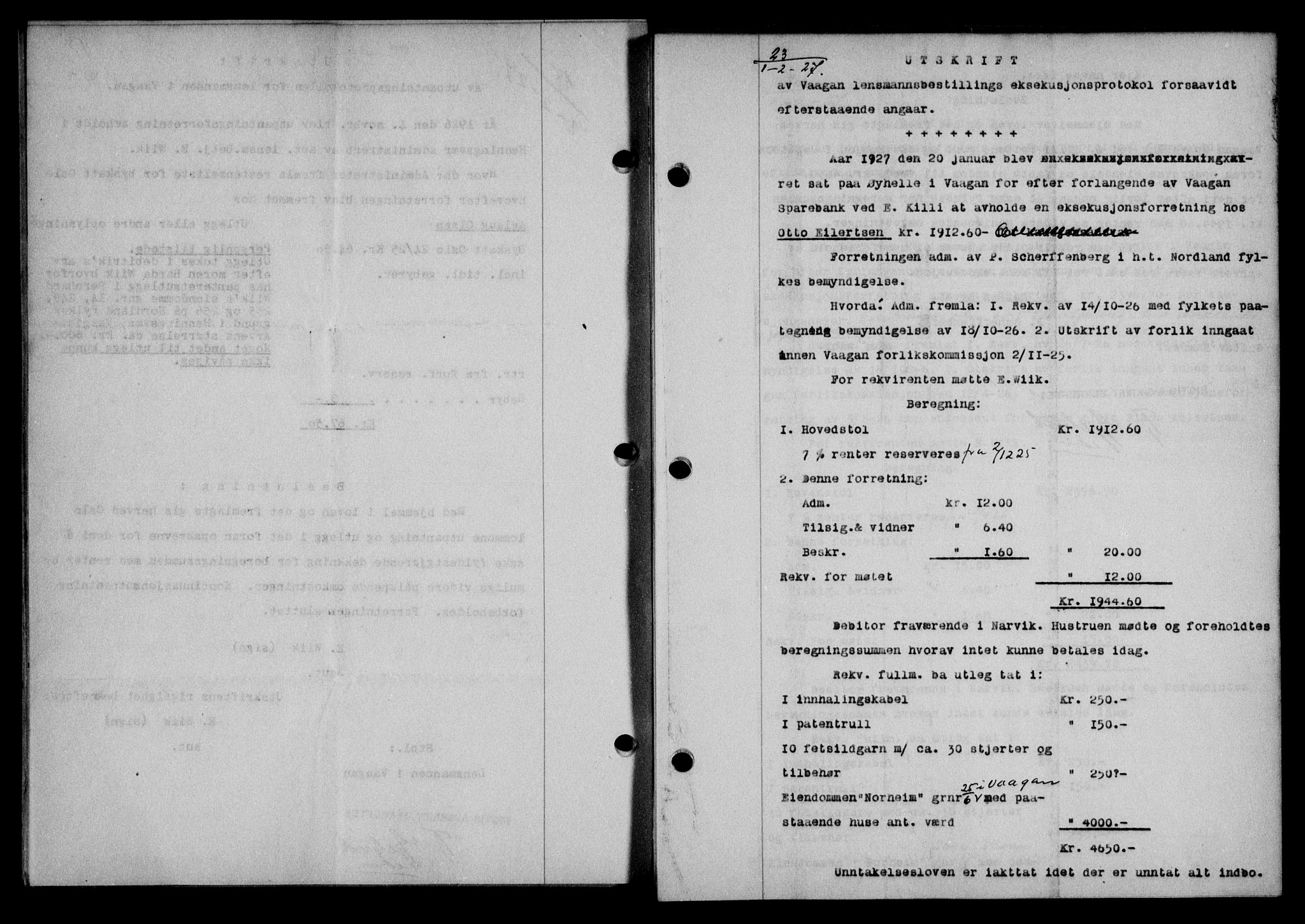 Lofoten sorenskriveri, SAT/A-0017/1/2/2C/L0015b: Mortgage book no. 15b, 1927-1927, Deed date: 01.02.1927