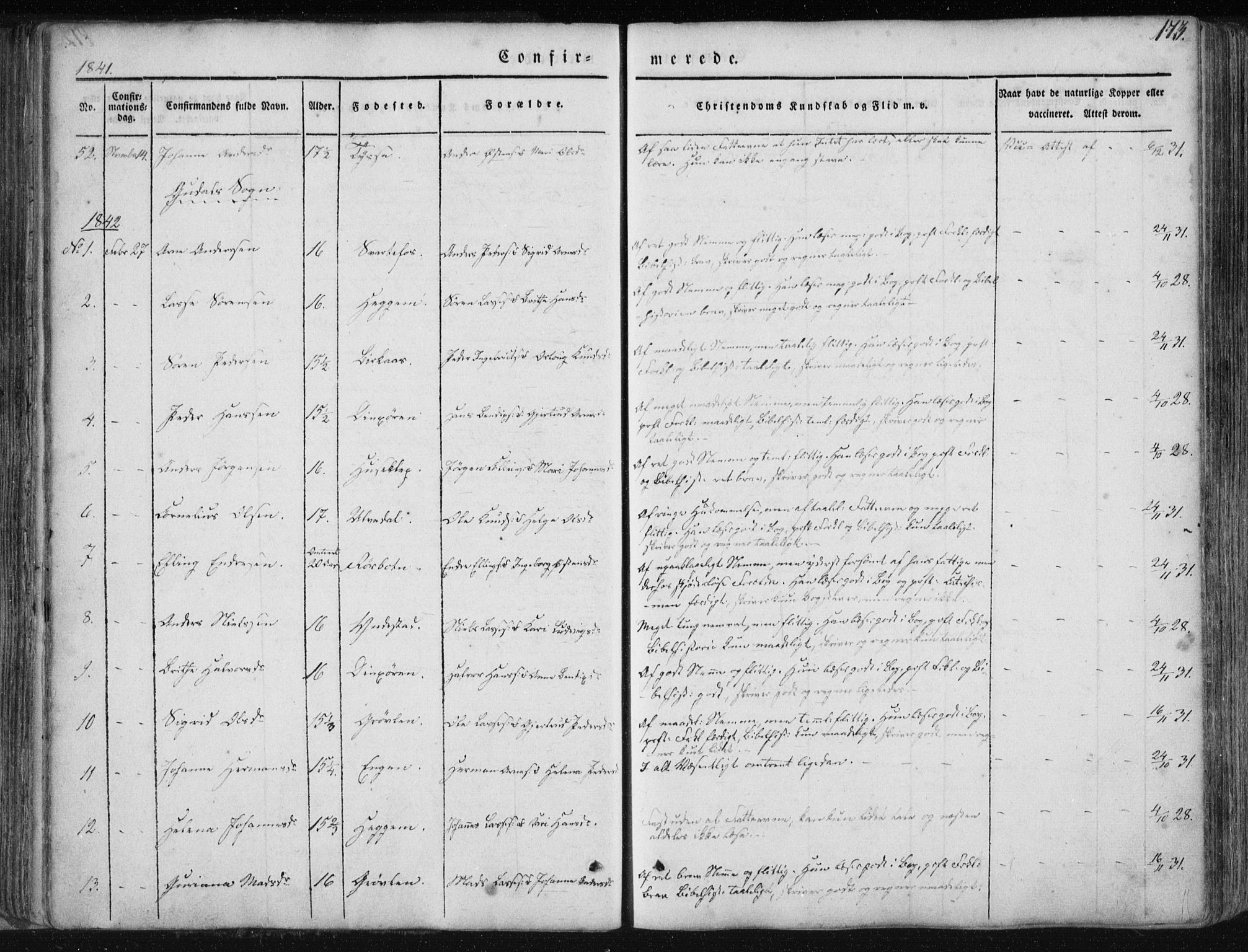 Fjaler sokneprestembete, SAB/A-79801/H/Haa/Haaa/L0006: Parish register (official) no. A 6, 1835-1884, p. 173
