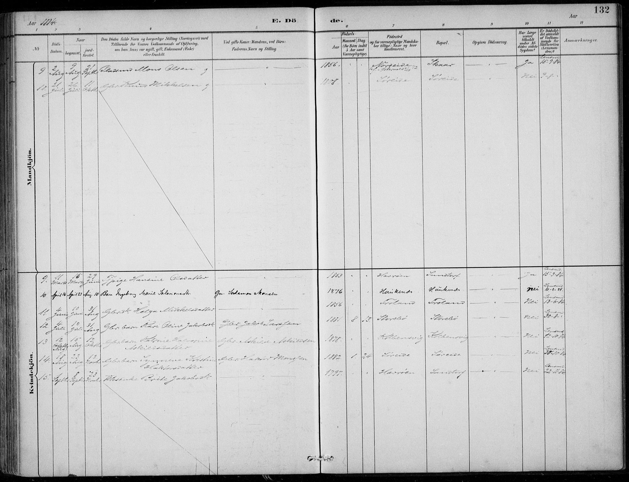 Sund sokneprestembete, SAB/A-99930: Parish register (official) no. C  1, 1882-1899, p. 132