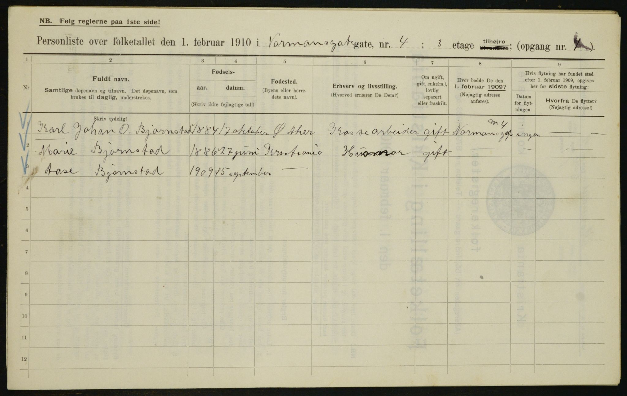 OBA, Municipal Census 1910 for Kristiania, 1910, p. 70548