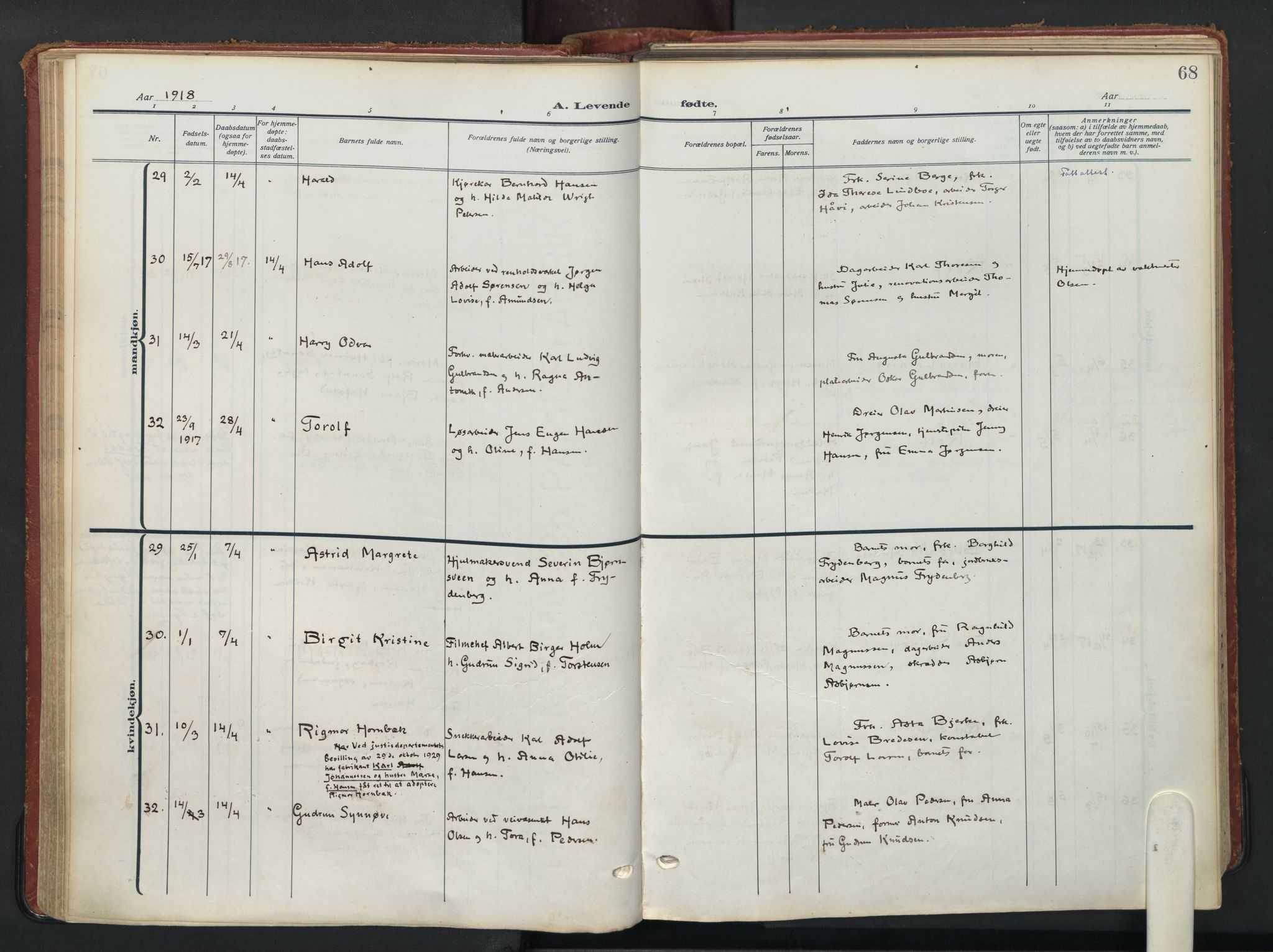 Vålerengen prestekontor Kirkebøker, AV/SAO-A-10878/F/Fa/L0004: Parish register (official) no. 4, 1915-1929, p. 68