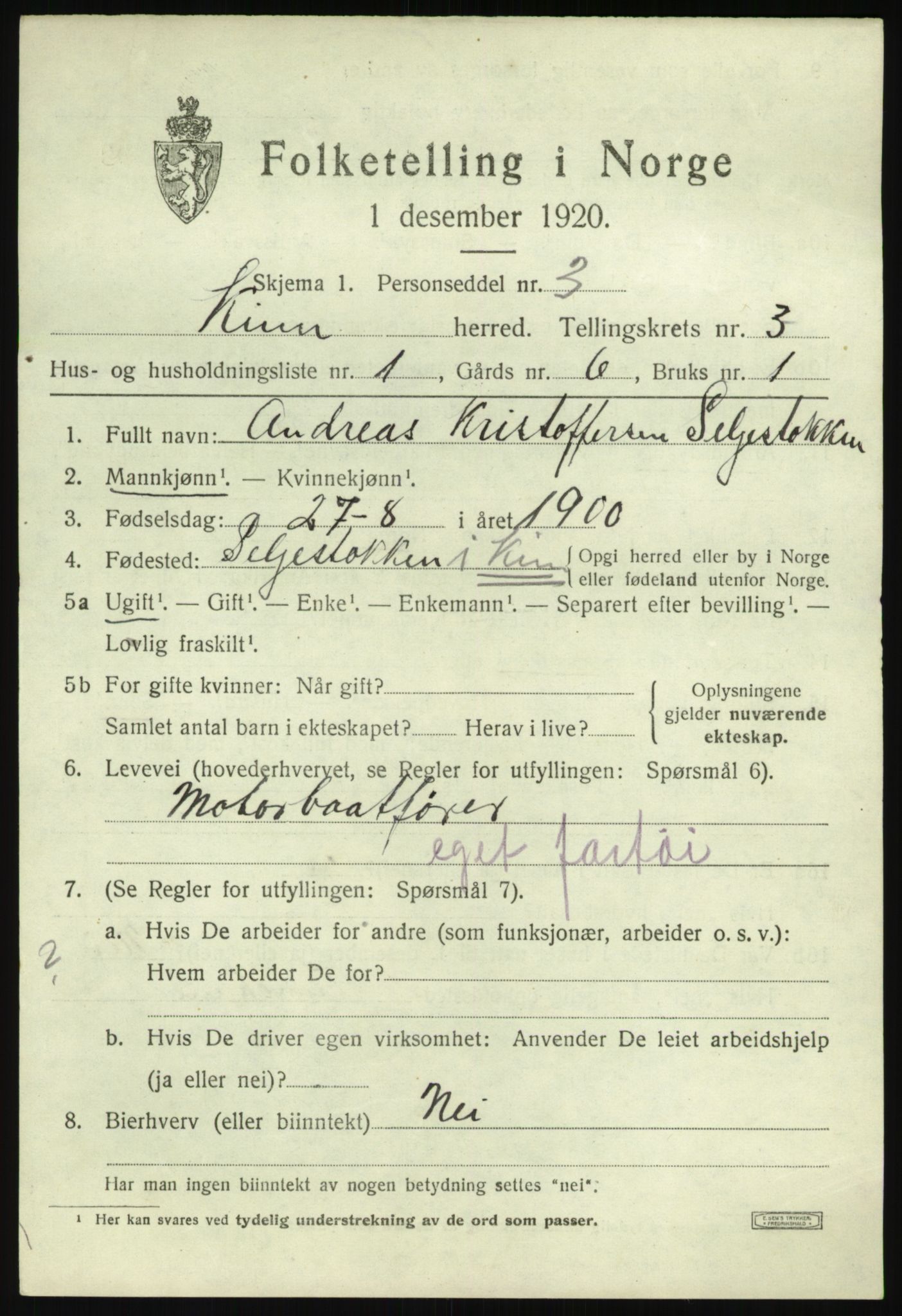 SAB, 1920 census for Kinn, 1920, p. 2259