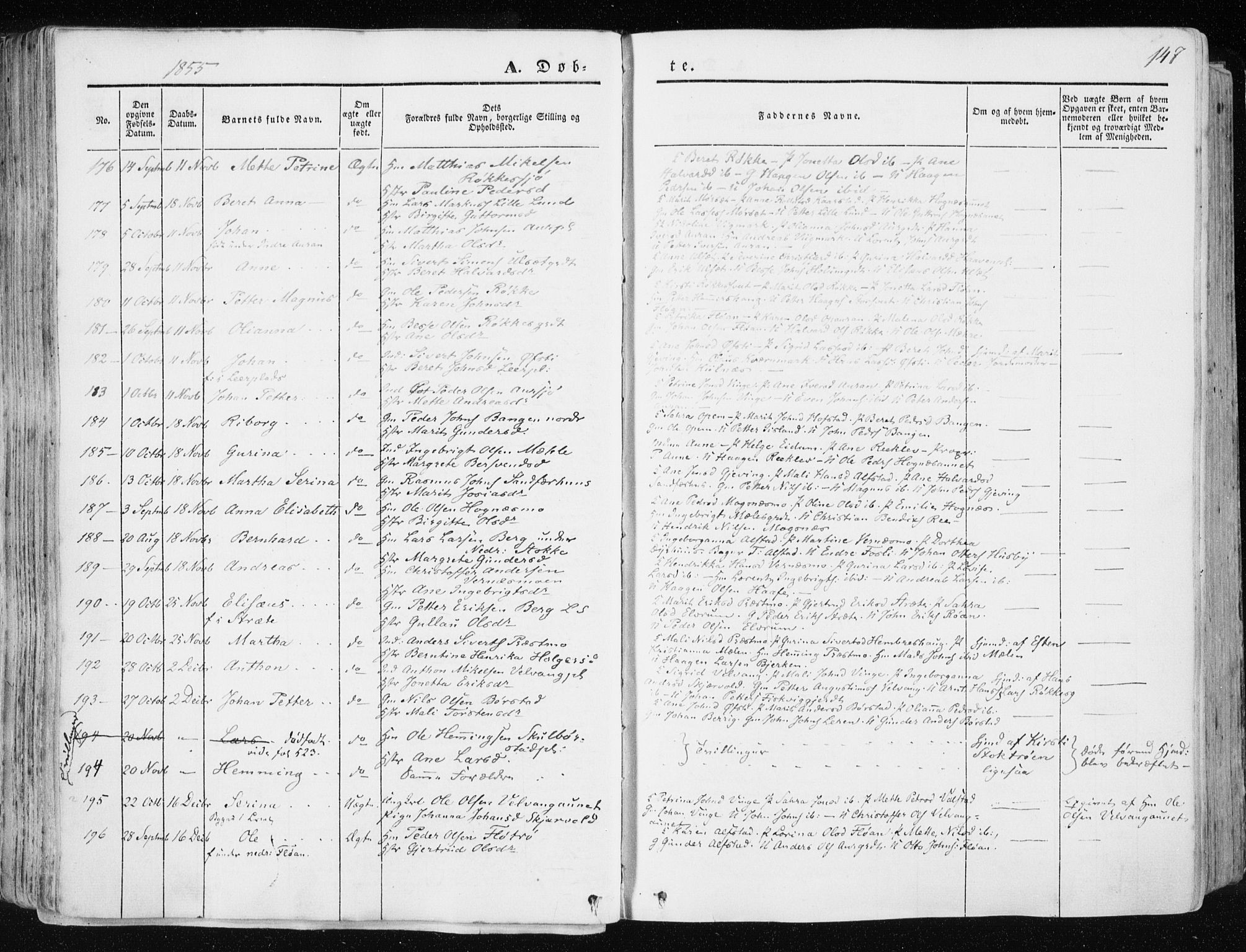 Ministerialprotokoller, klokkerbøker og fødselsregistre - Nord-Trøndelag, SAT/A-1458/709/L0074: Parish register (official) no. 709A14, 1845-1858, p. 147