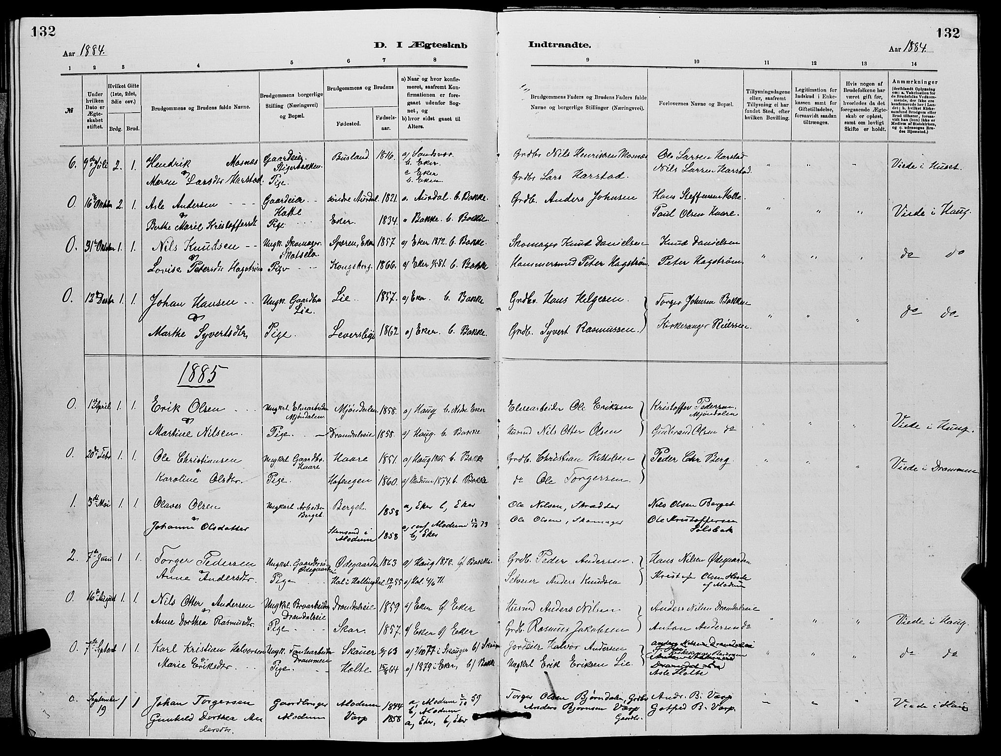 Eiker kirkebøker, AV/SAKO-A-4/G/Gb/L0003: Parish register (copy) no. II 3, 1880-1893, p. 132