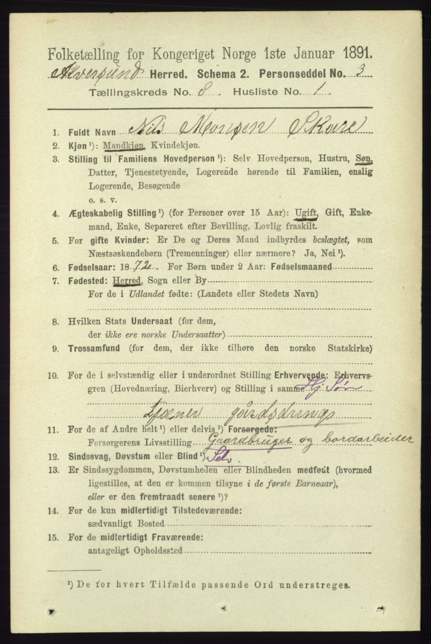 RA, 1891 census for 1257 Alversund, 1891, p. 2771